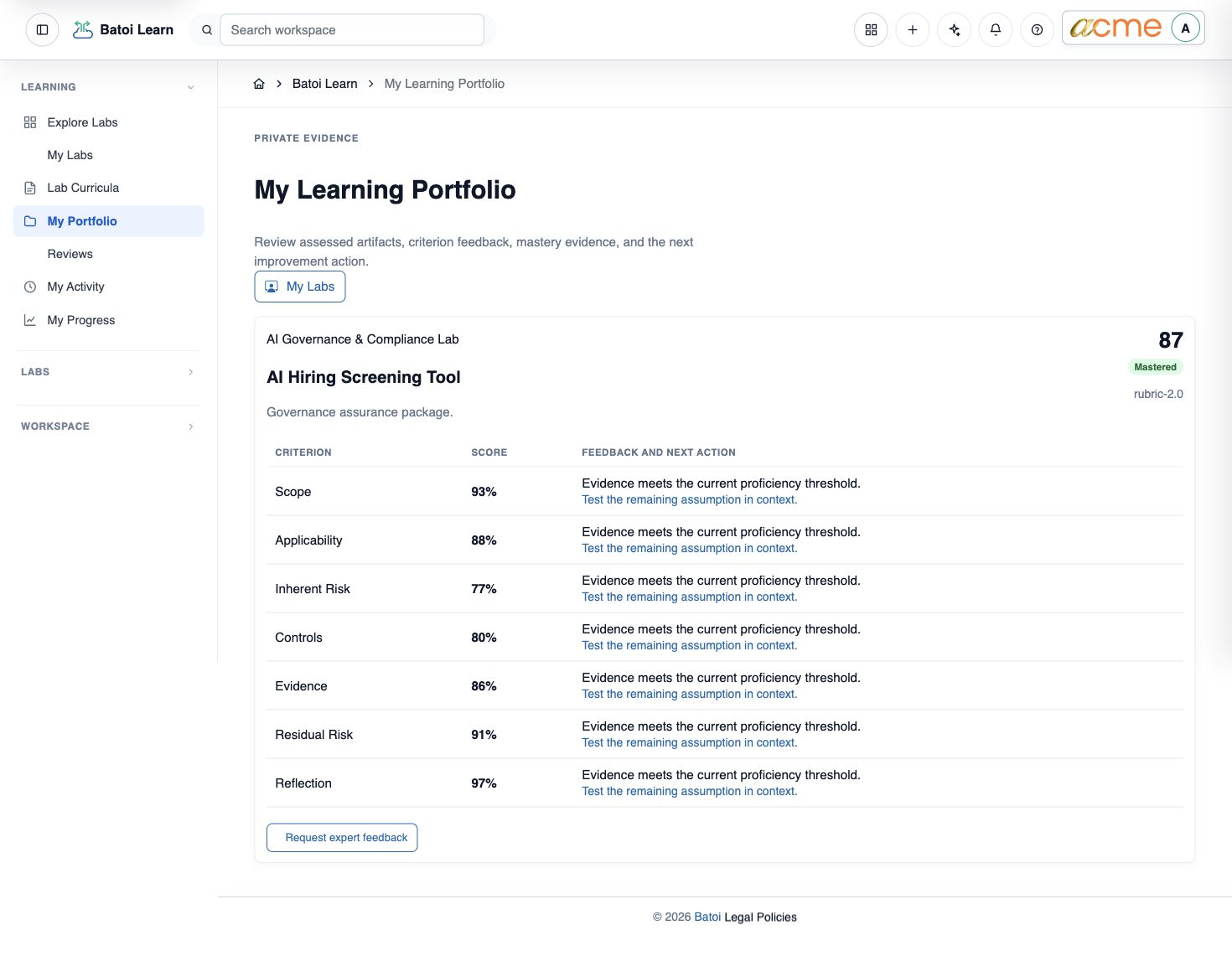 A private capability mastery portfolio