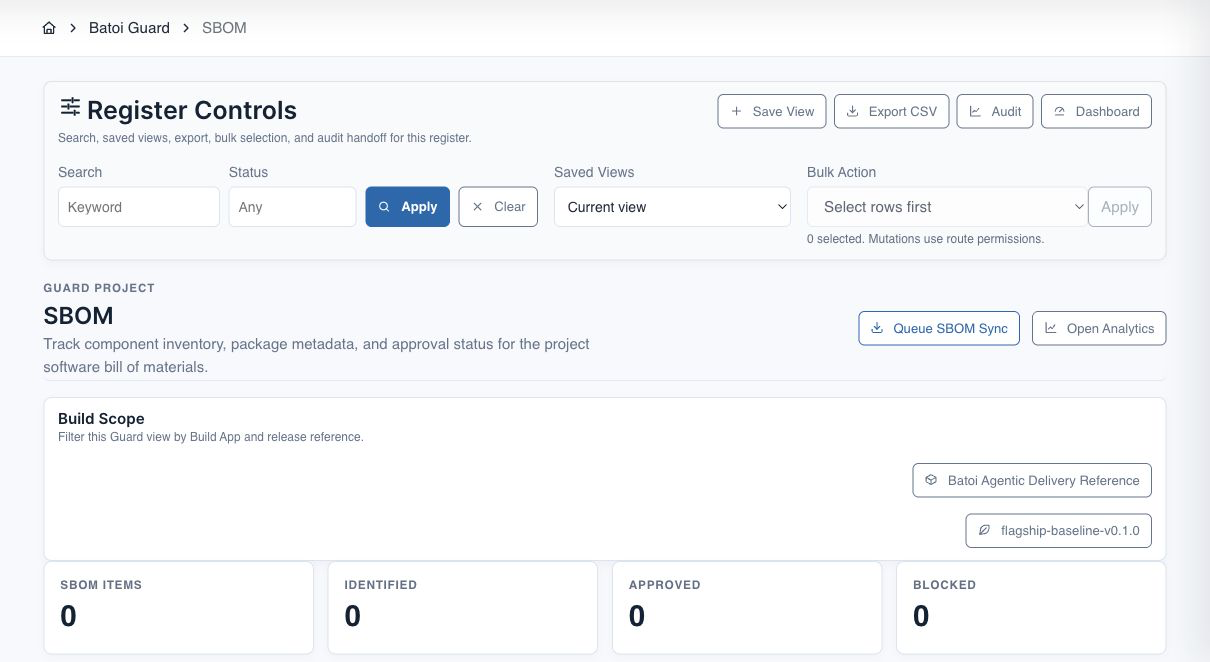 Review the generated component inventory before using the SBOM as release or governance evidence.