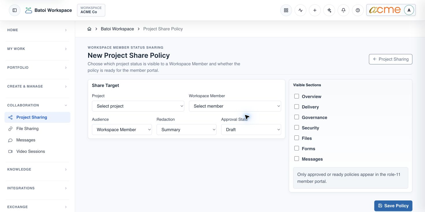 Batoi Project Share Policy controls