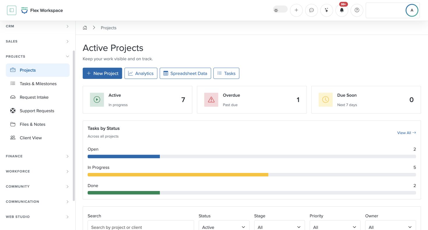 Batoi Flex Projects screen supporting professional engagement scope and delivery coordination