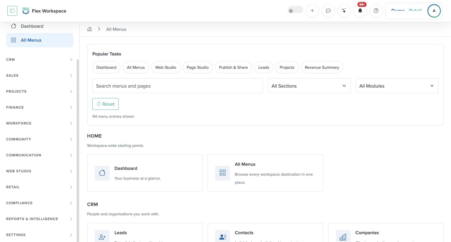 Batoi Flex workspace navigation showing the Settings area used for team and access management