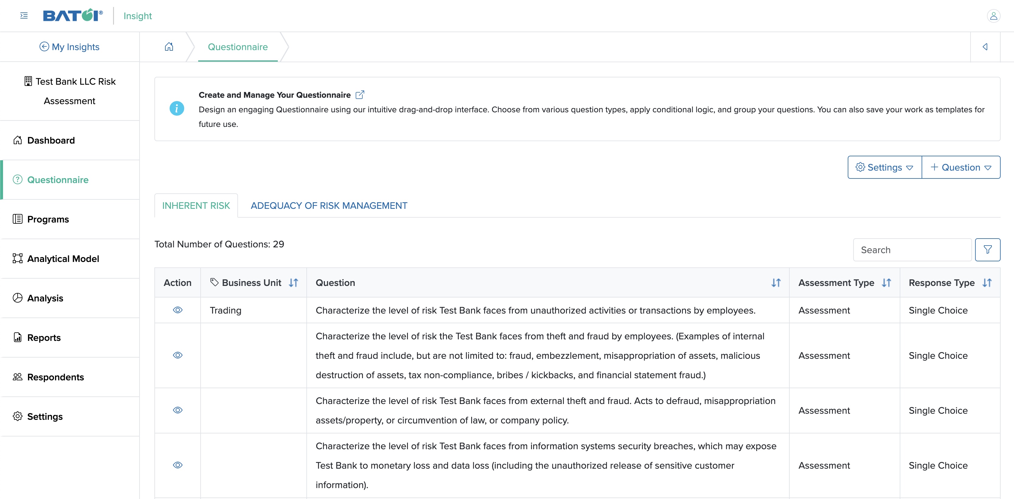 Figure 3: Individual Insight
Questionnaire List Screen