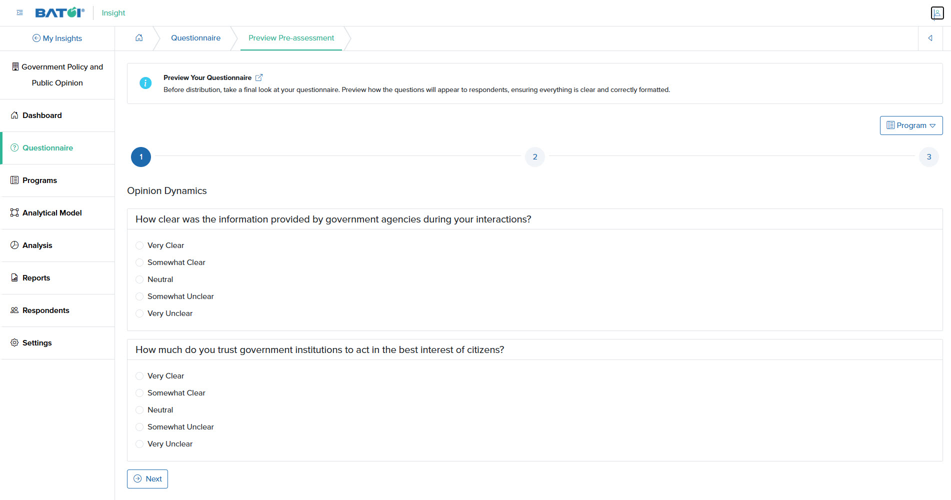 Figure 7: Individual Insight Preview
Question Screen