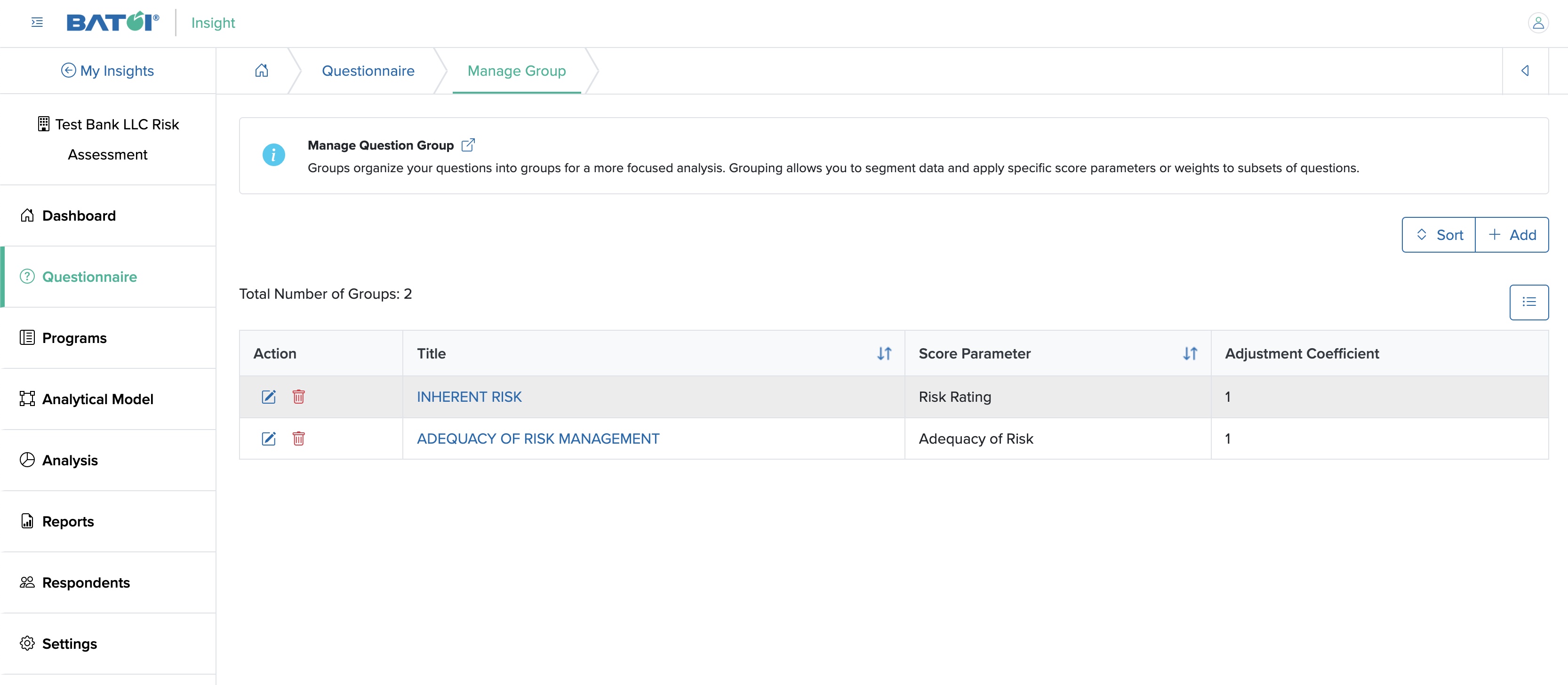Figure 8: Individual Insight Questionnaire Group Screen