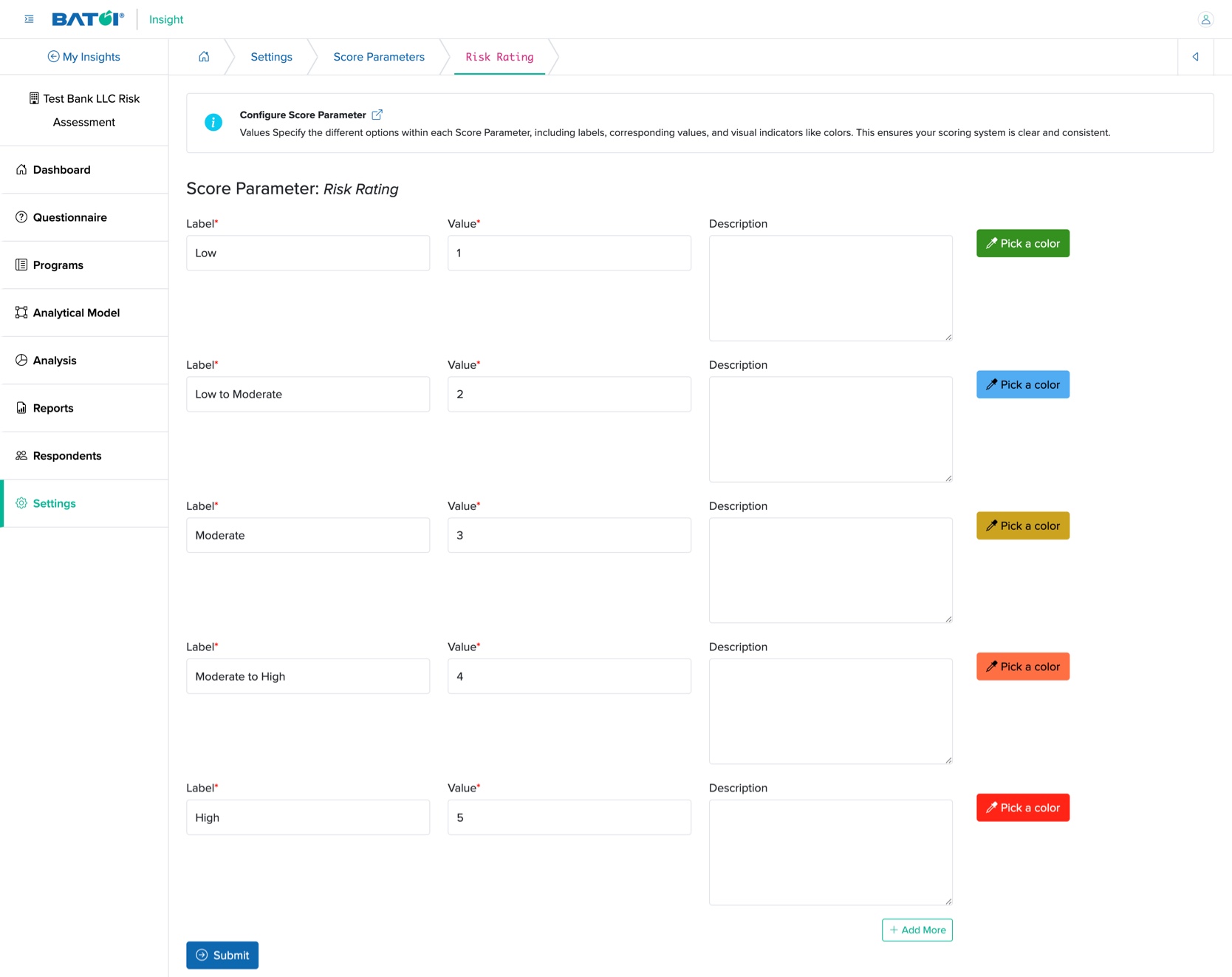 Figure 11: Individual Insight View Score Parameter Settings Screen