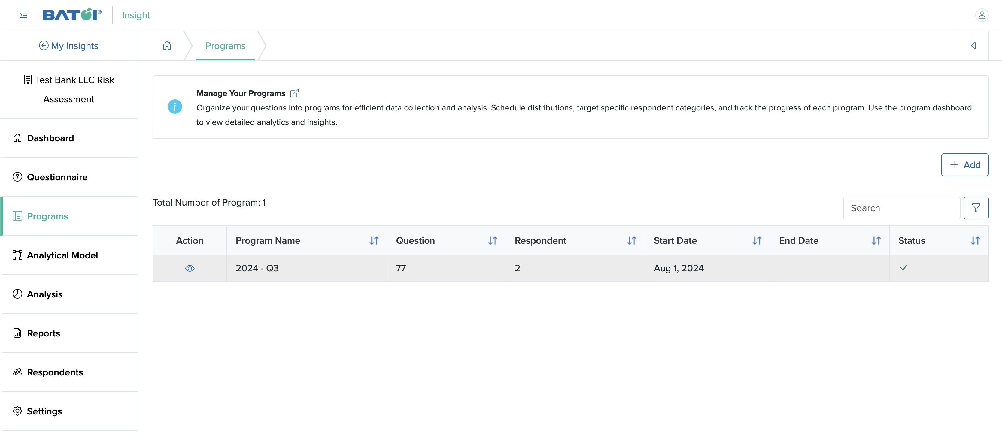 Figure 1: Individual Insight Programs List Screen