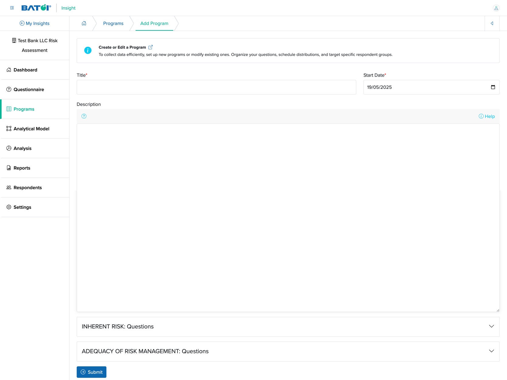 Figure 30: Individual Insight Individual Program Add Screen