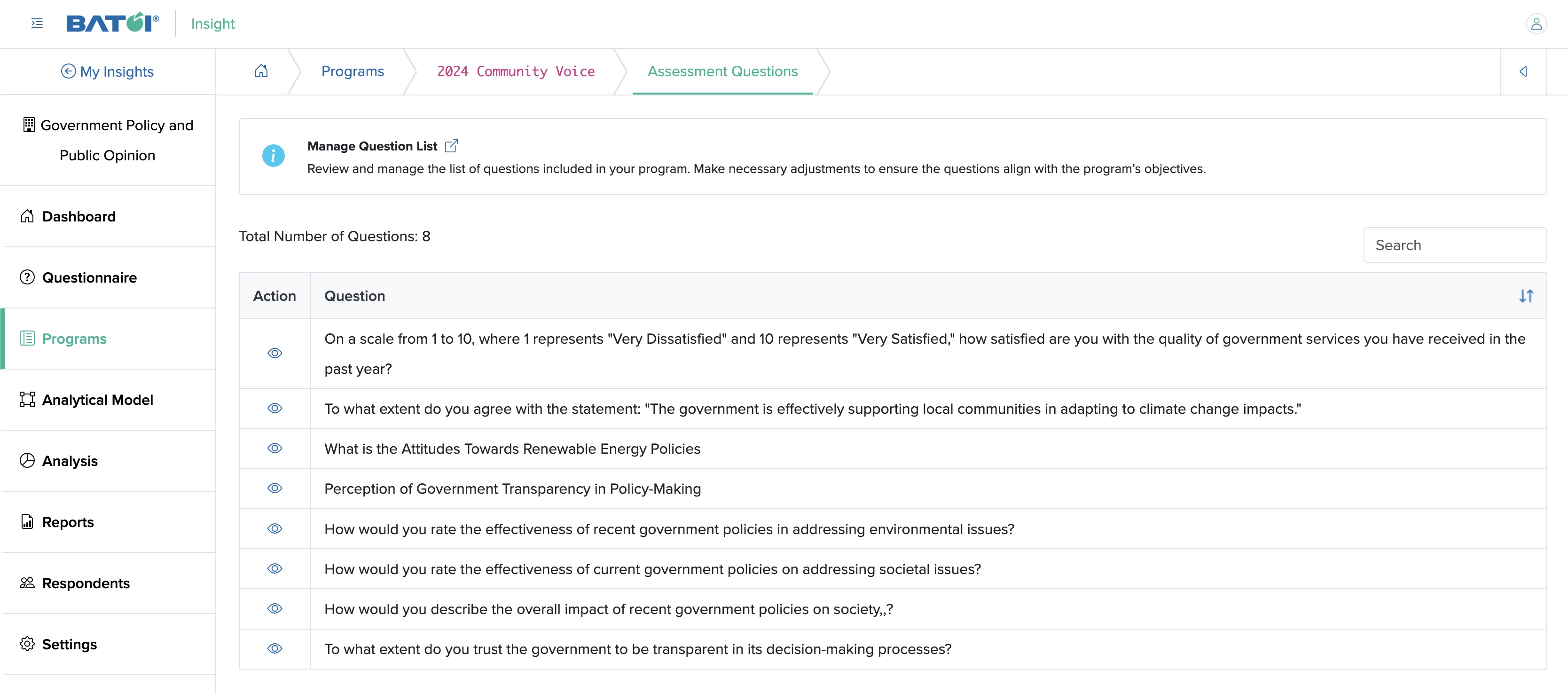 Figure 5: Individual Insight Individual Program Response View Screen
