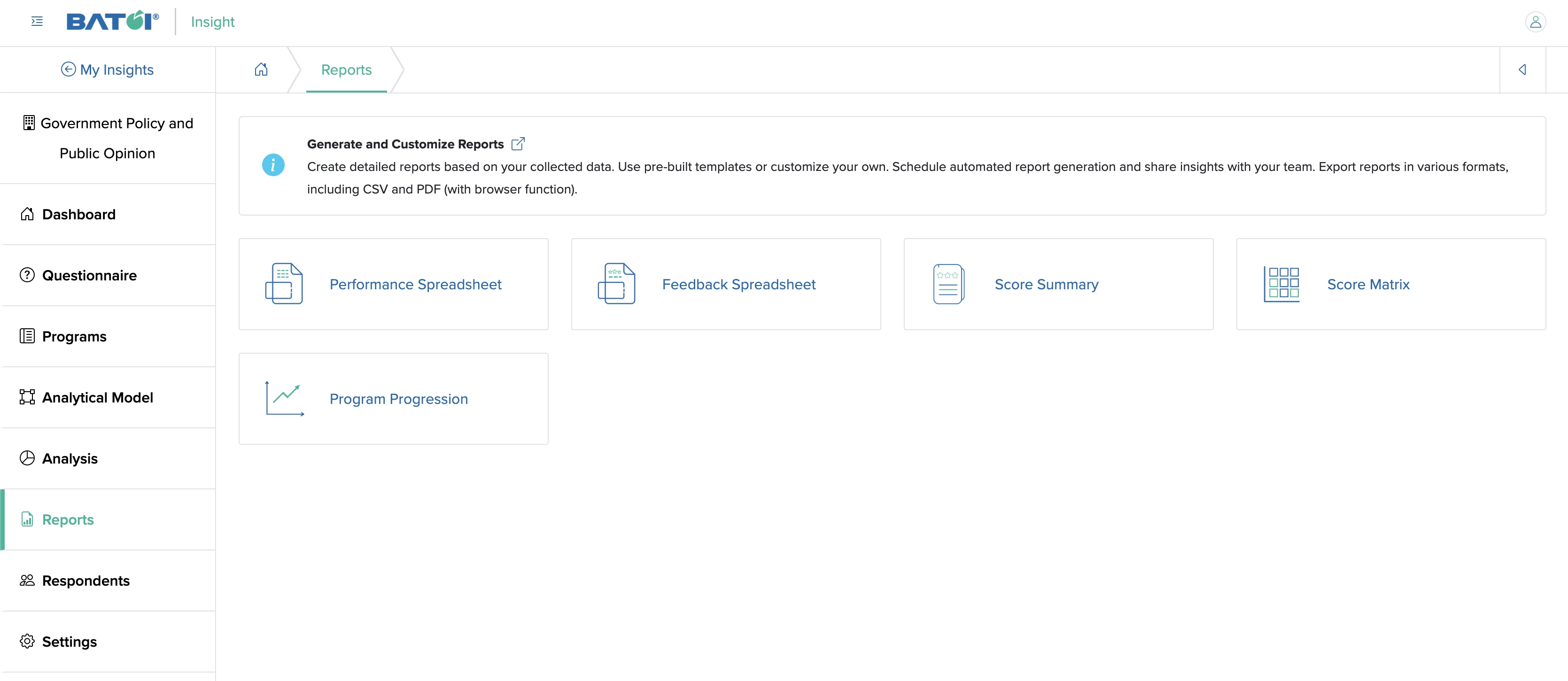 Figure 1: Individual Insight Reports List Screen