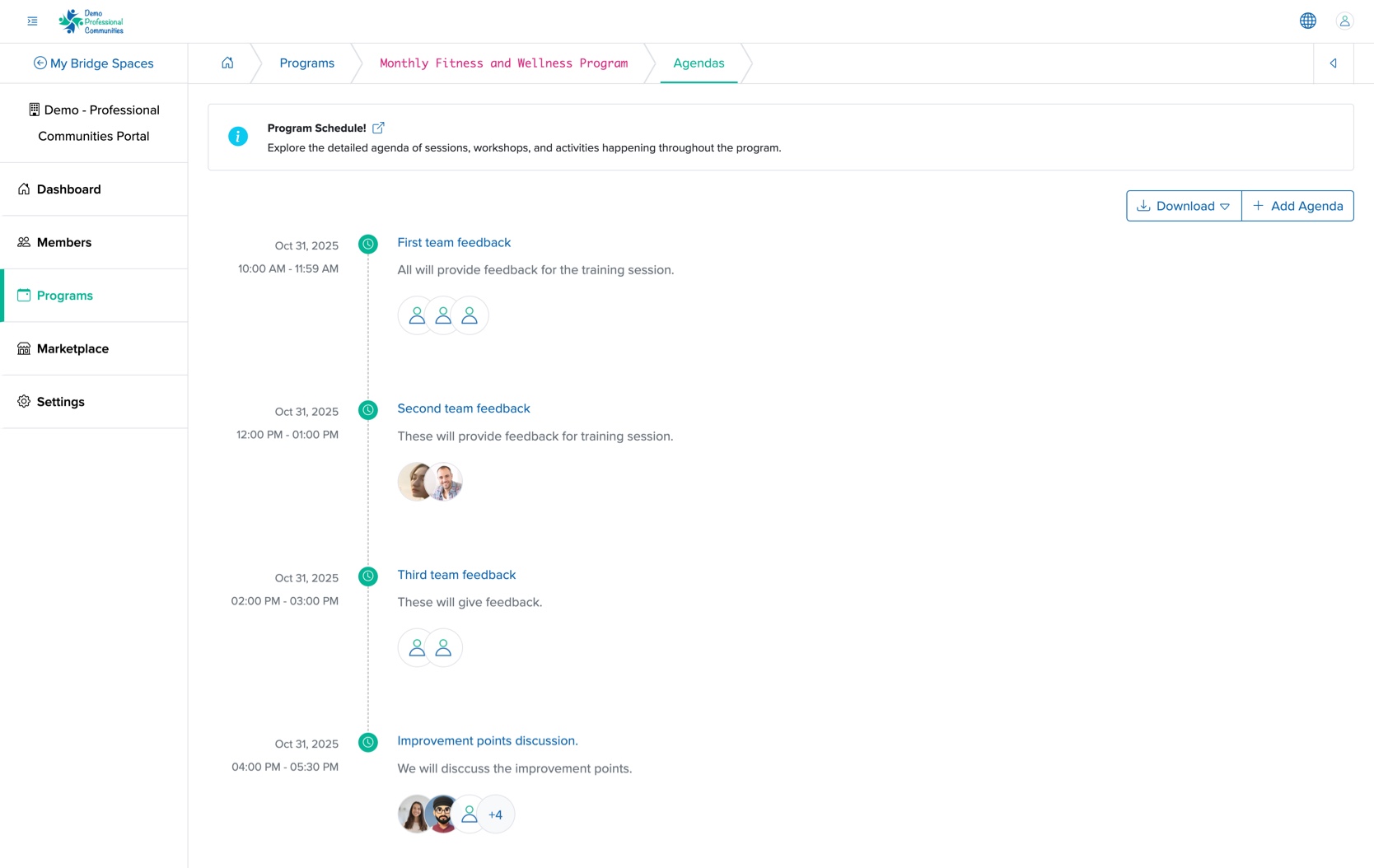 Figure 29: Individual Bridge Manager Control Panel Program Agenda Screen