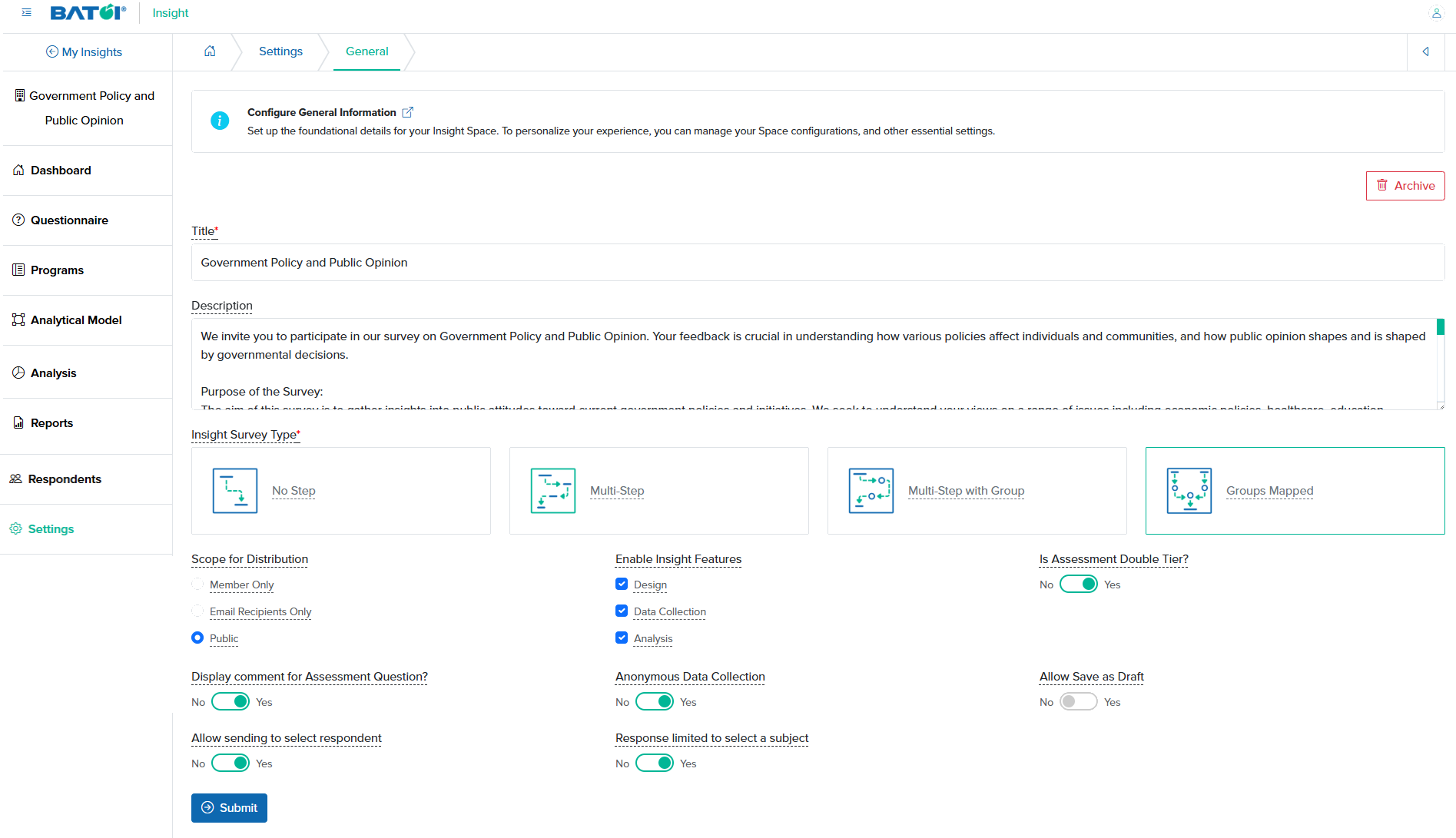 Figure 3: Individual Insight General Settings Screen