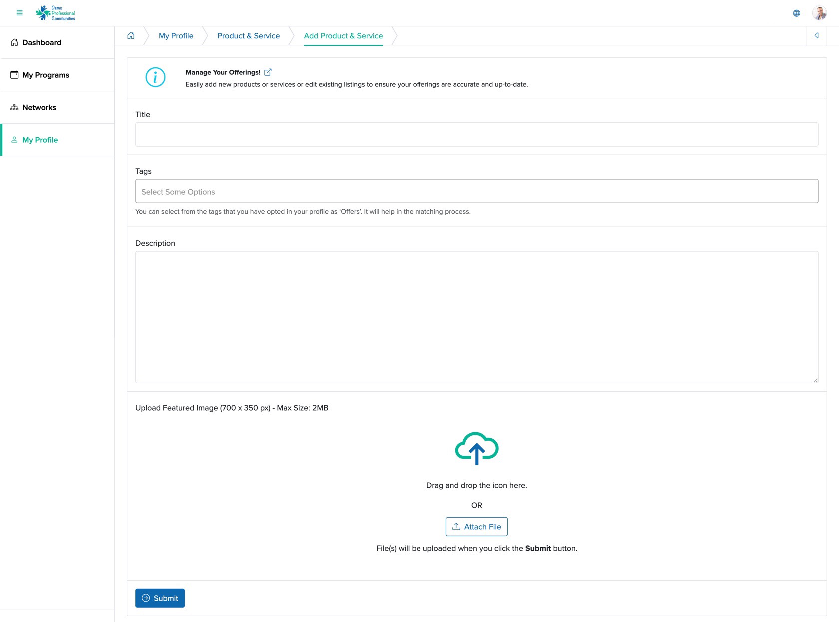 Figure 8: Bridge Member Control Panel Add Product & Service Screen