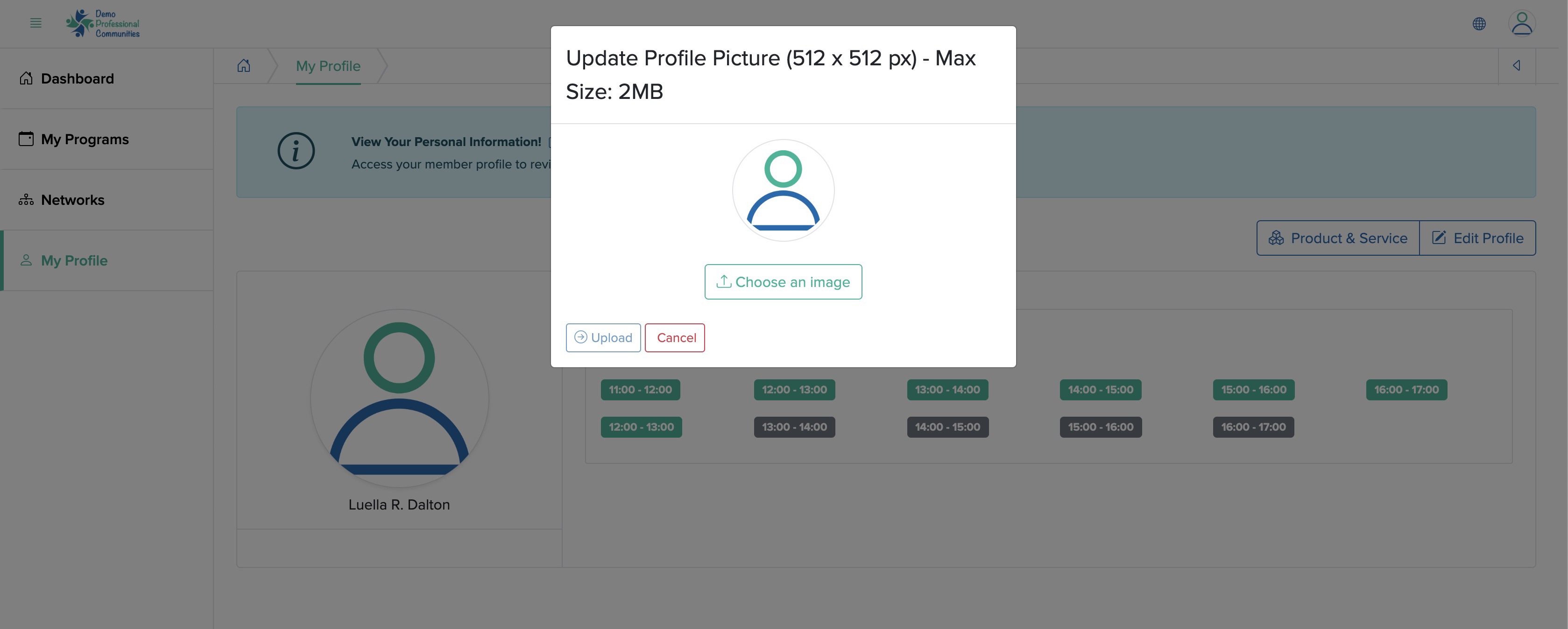 Figure 3: Bridge Member Control Panel Upload Profile Image Popup Screen