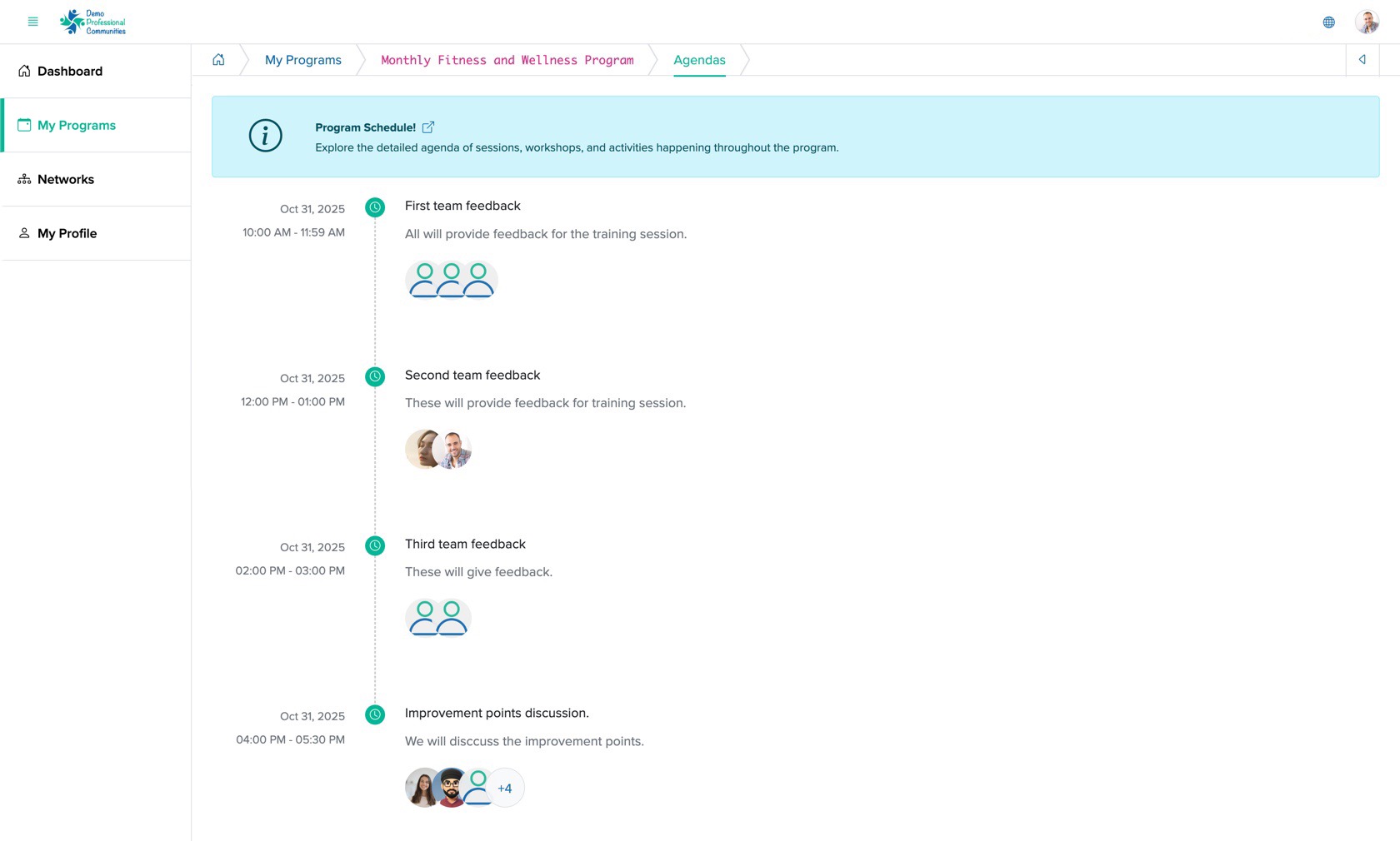 Figure 10: Individual Bridge Member Control Panel Individual Program Agenda Detail Screen