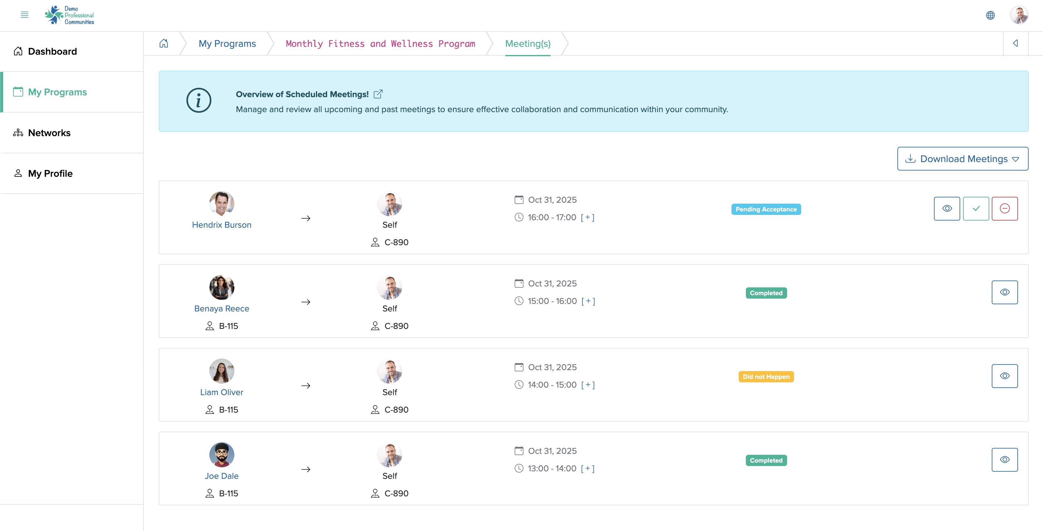 Figure 4: Individual Bridge Member Control Panel Individual Program Meeting Screen
