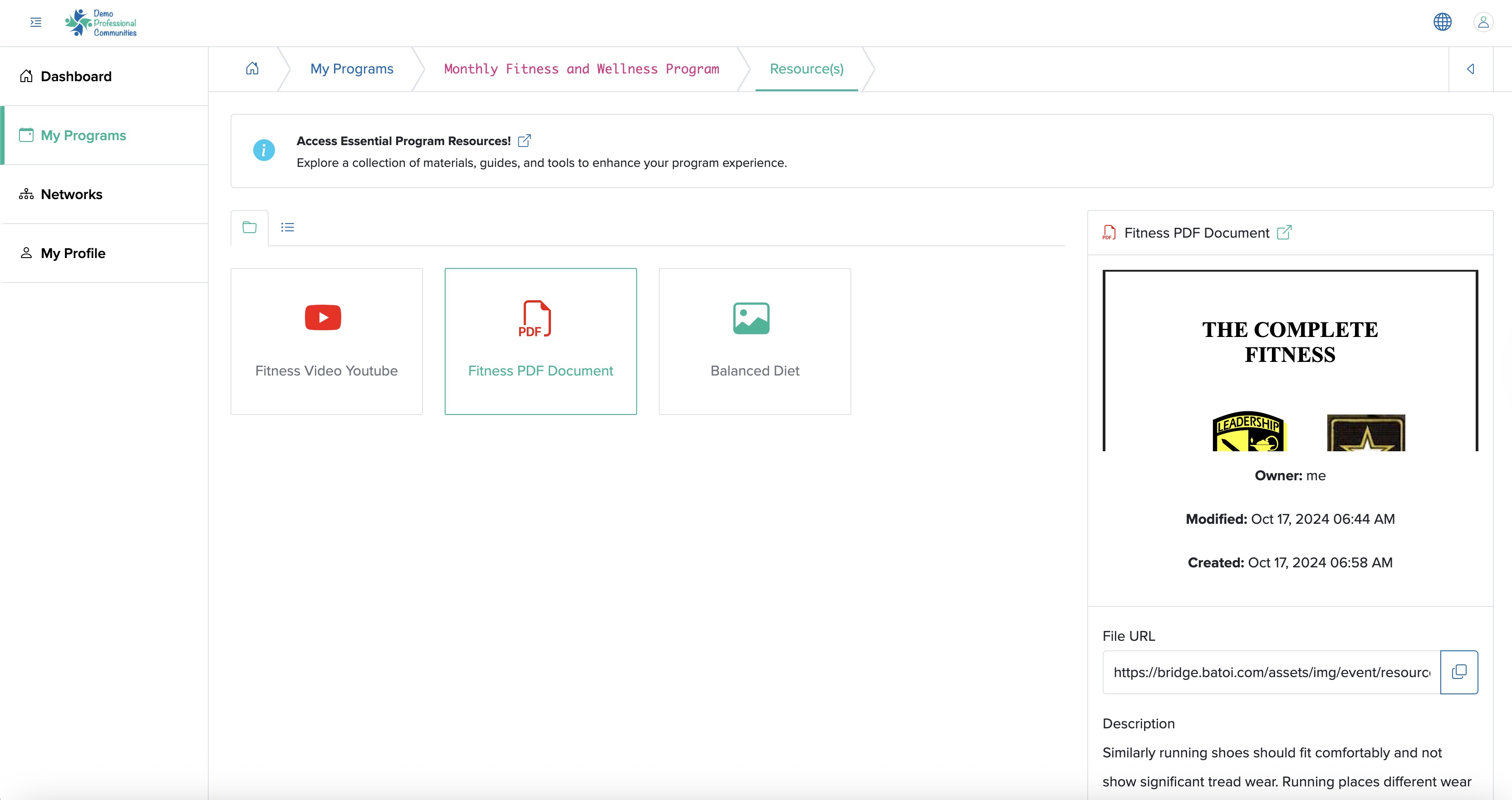 Figure 9: Individual Bridge Member Control Panel Individual Program Resource Detail Screen