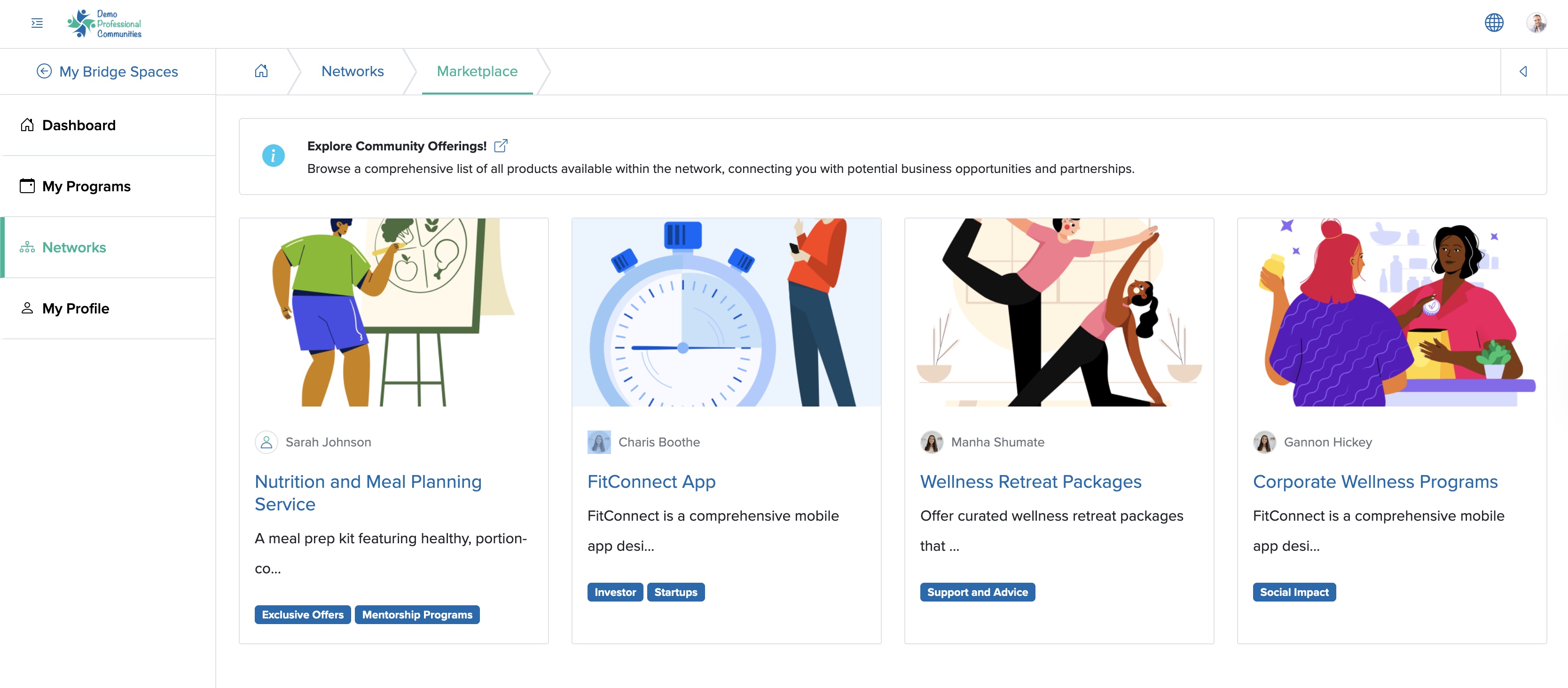 Figure 3: Individual Bridge Member Control Panel View Marketplace List Screen