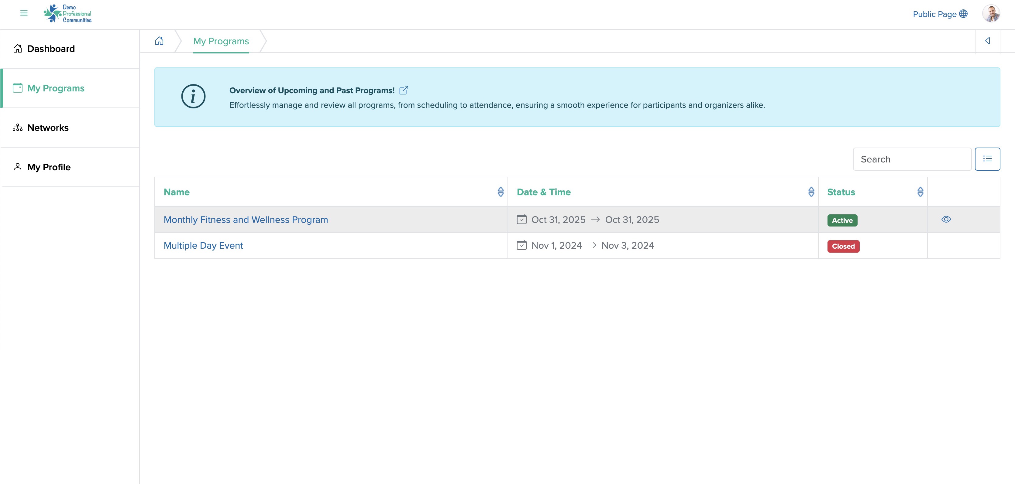 Figure 2: Individual Bridge Member Control Panel My Program Screen