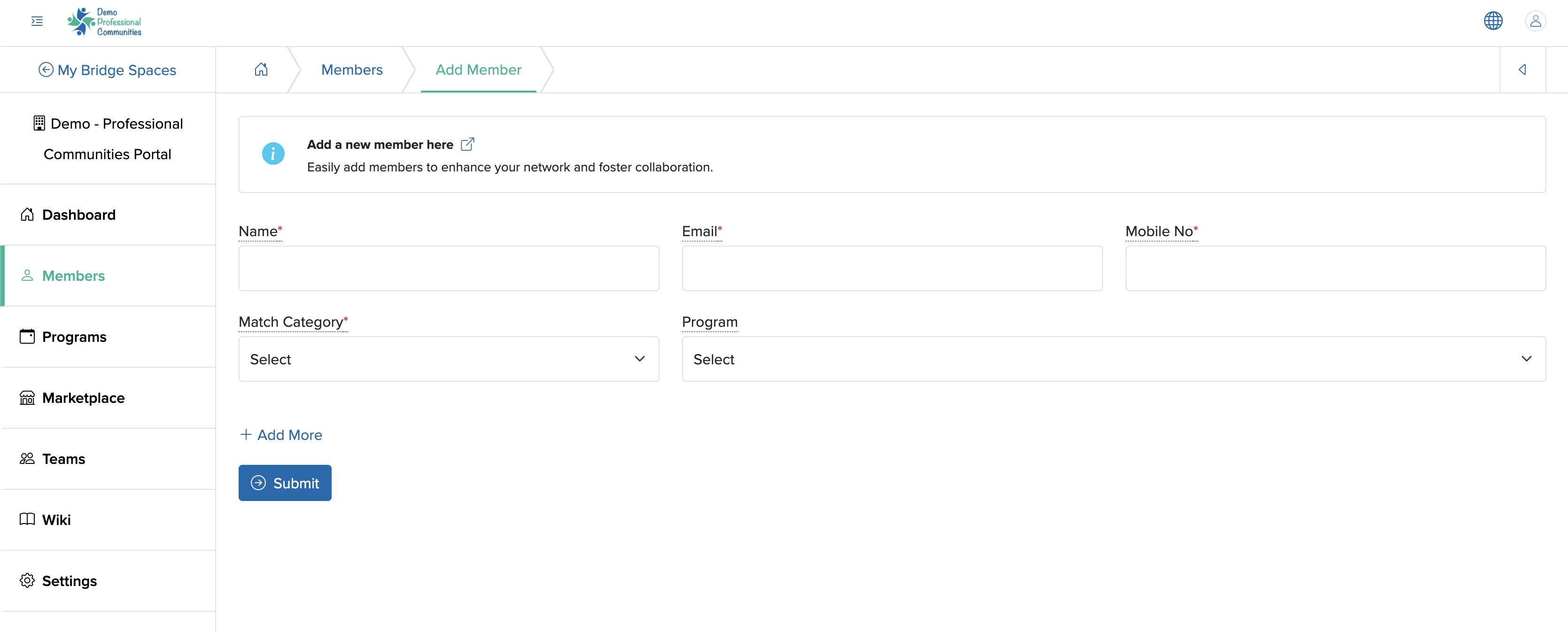 Figure 18: Individual Bridge Manager Control Panel, Add Individual Organization Details Screen