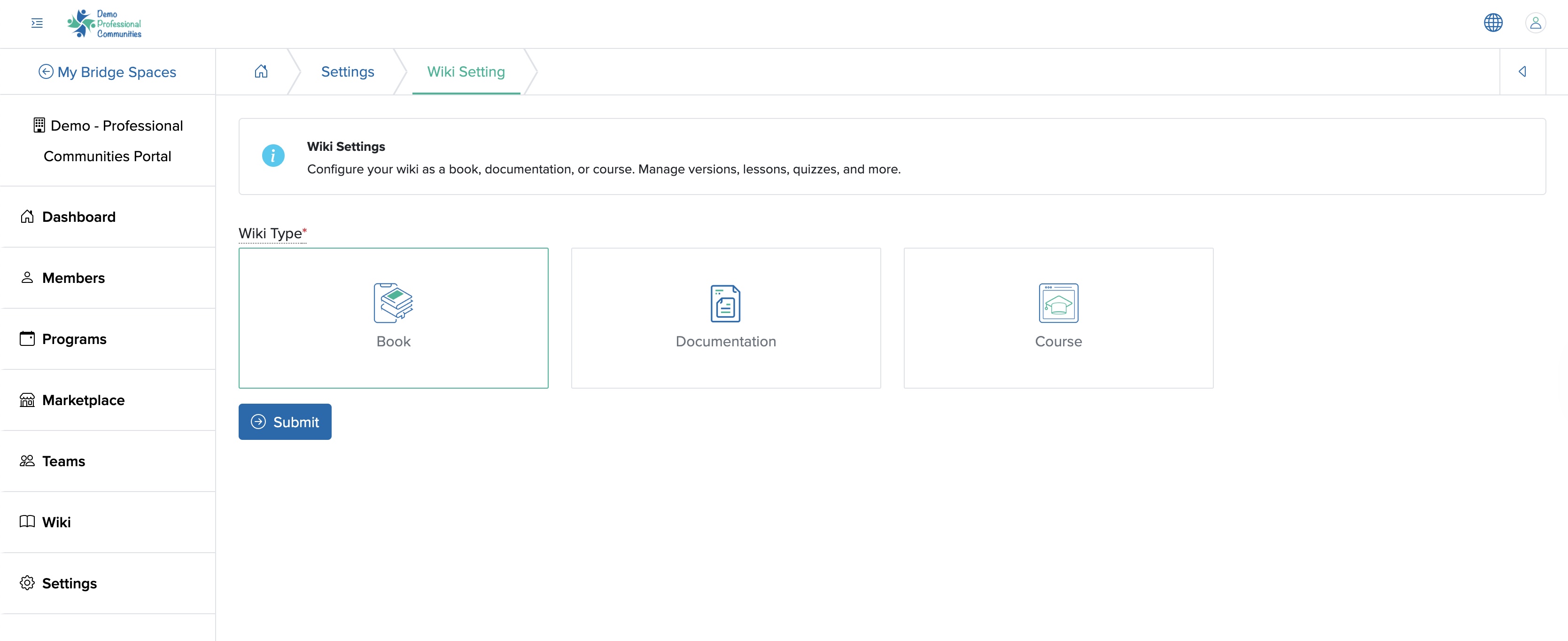 Figure 17: Individual Bridge Wiki Settings Screen