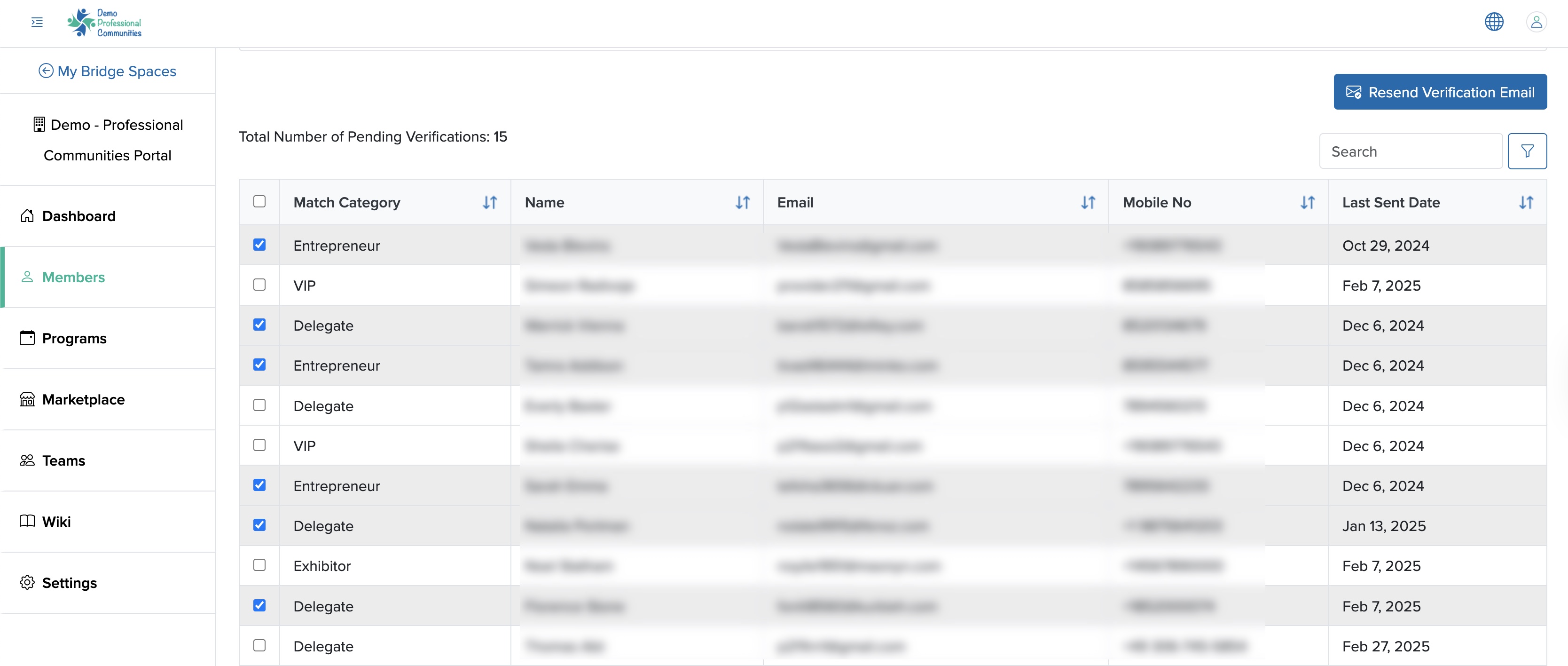 Figure 11: Individual Bridge Manager Control Panel Individual Event Attendee Pending Verification Email Send Screen