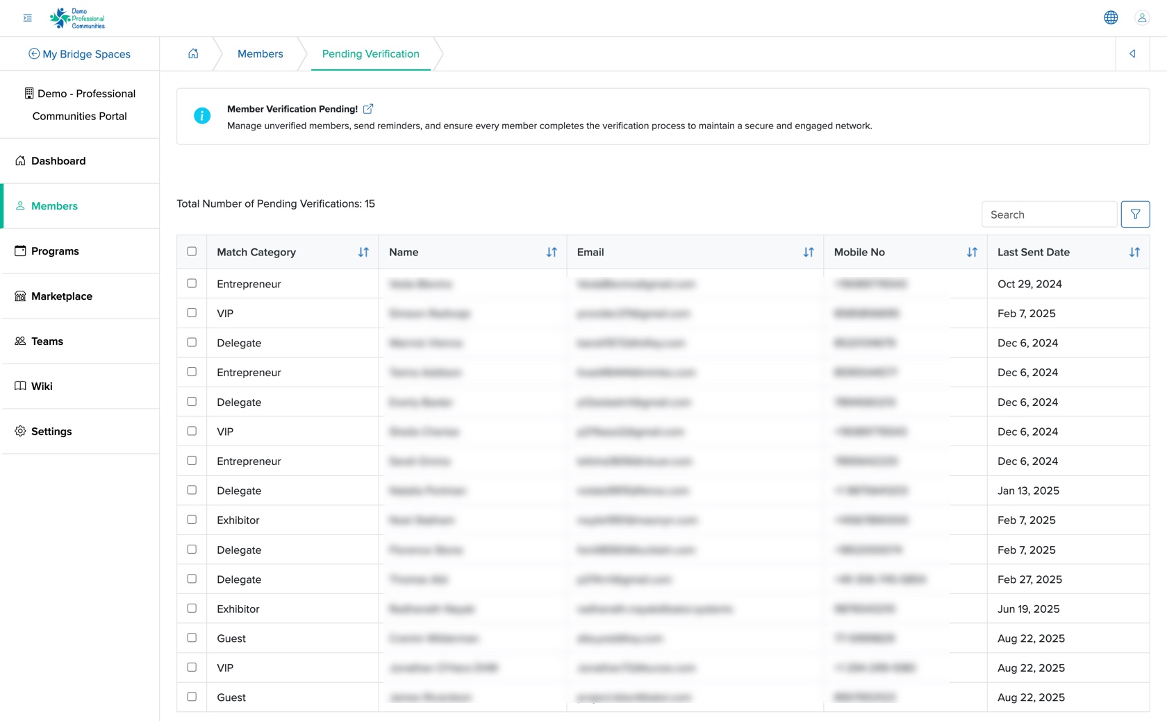 Figure 10: Individual Bridge Manager Control Panel Individual Event Attendee Pending Verification Screen