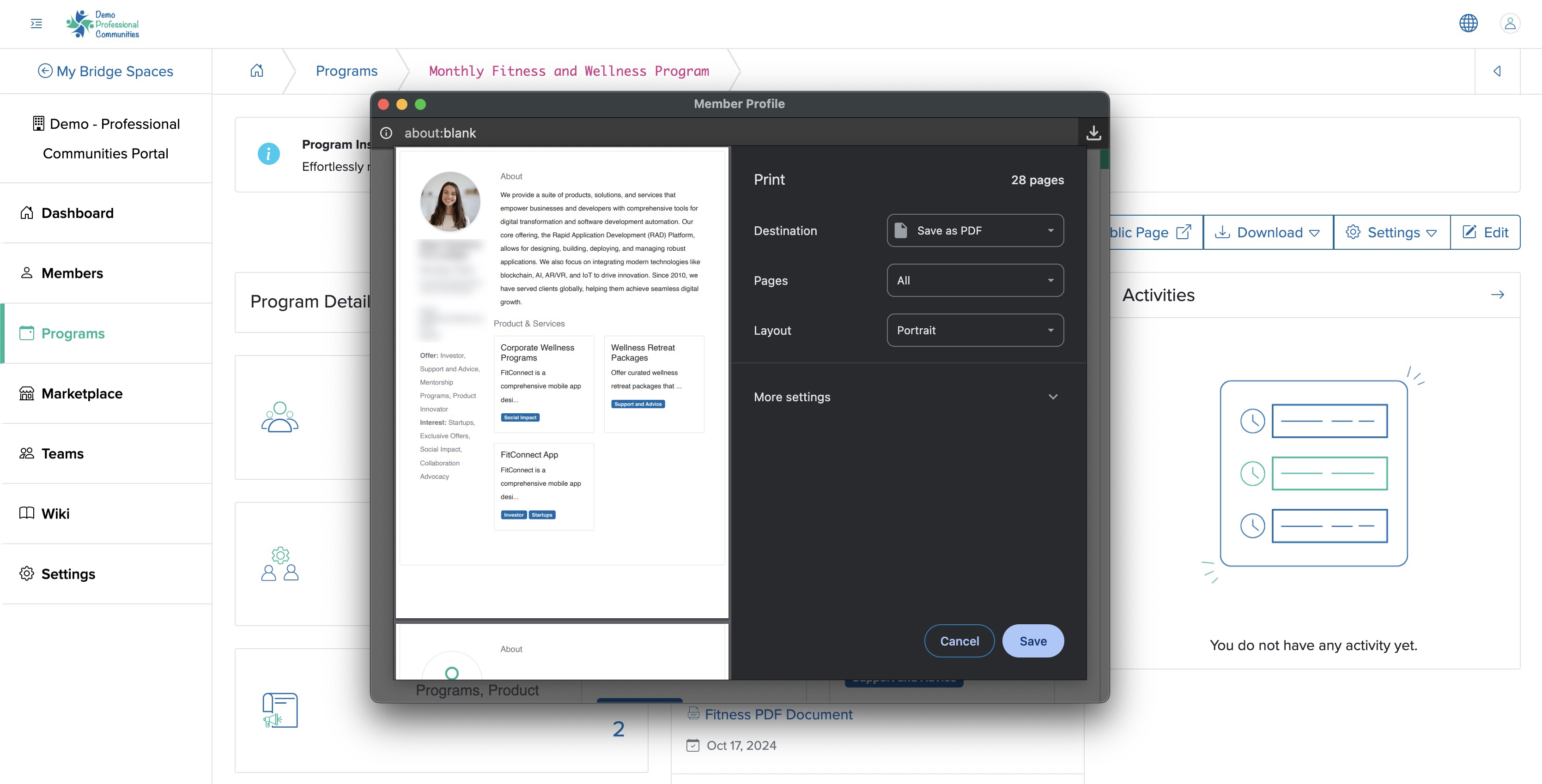 Figure 30: Individual Bridge Manager Control Panel Individual Event Download Member Profile Details Popup Screen