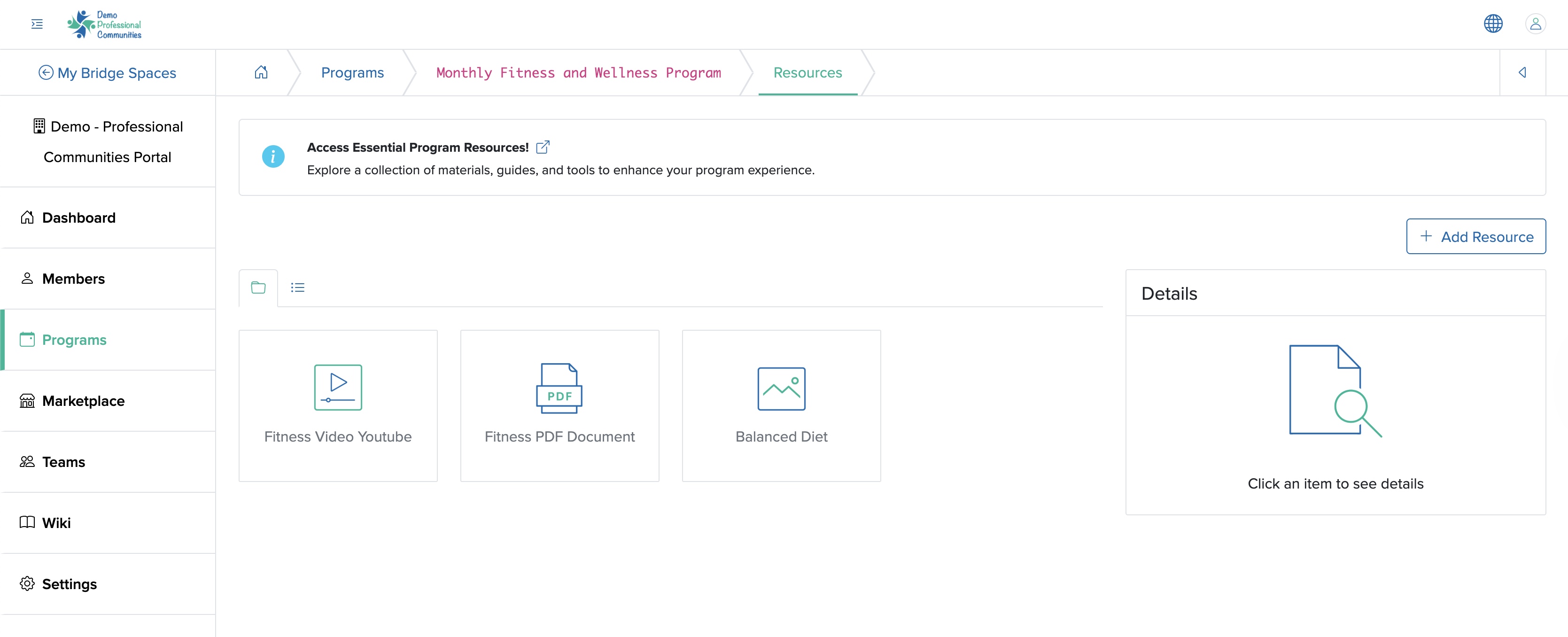 Figure 24: Individual Bridge Manager Control Panel Individual Event Resources List Screen
