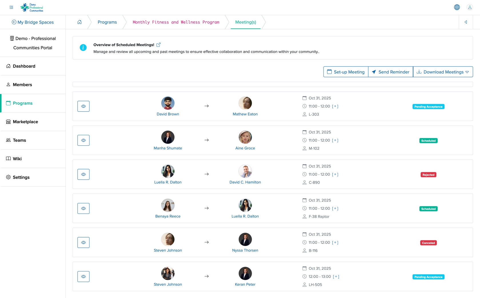 Figure 15: Individual Bridge Manager Control Panel Individual Event View Meeting Screen
