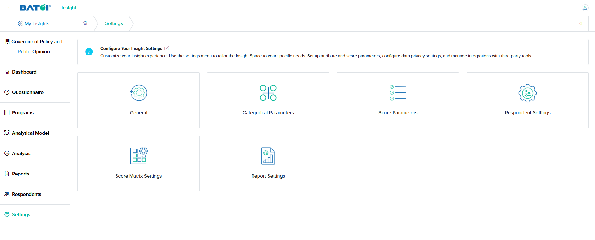 Figure 2: Individual Insight Settings Screen