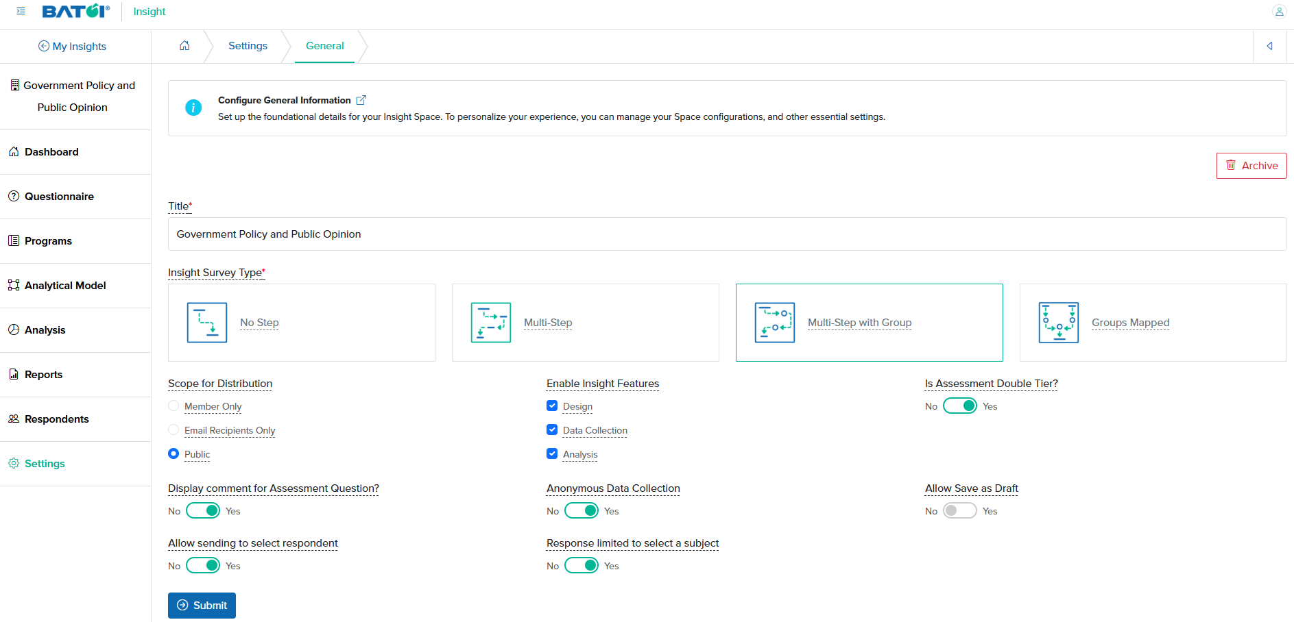 Figure 3: Individual Insight General Settings Screen