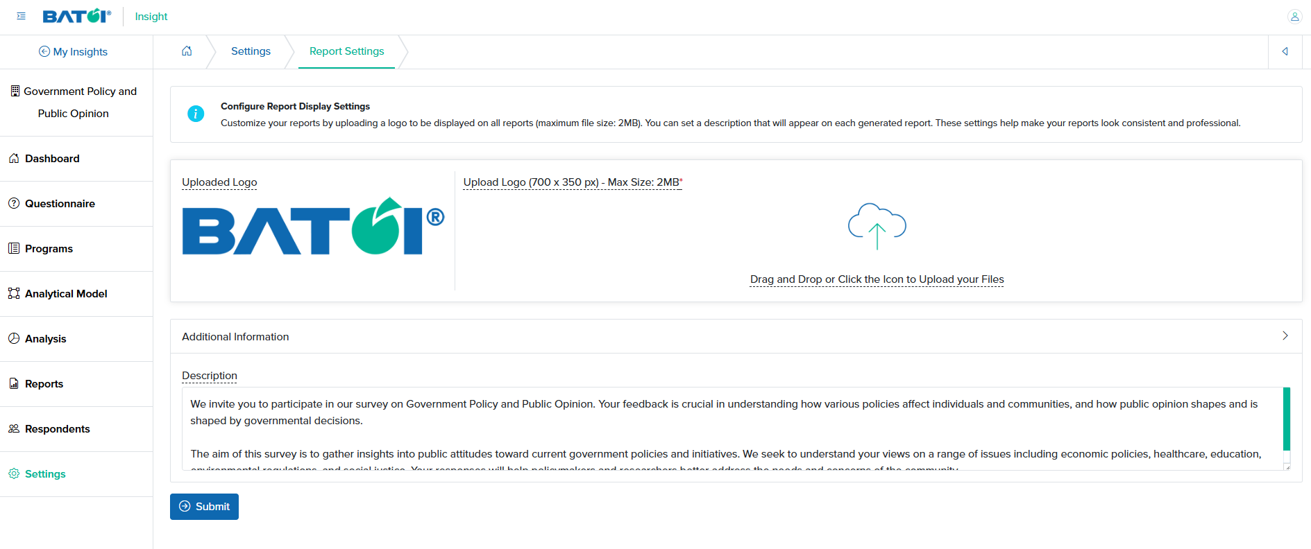 Figure 13: Individual Insight Report Setting Screen