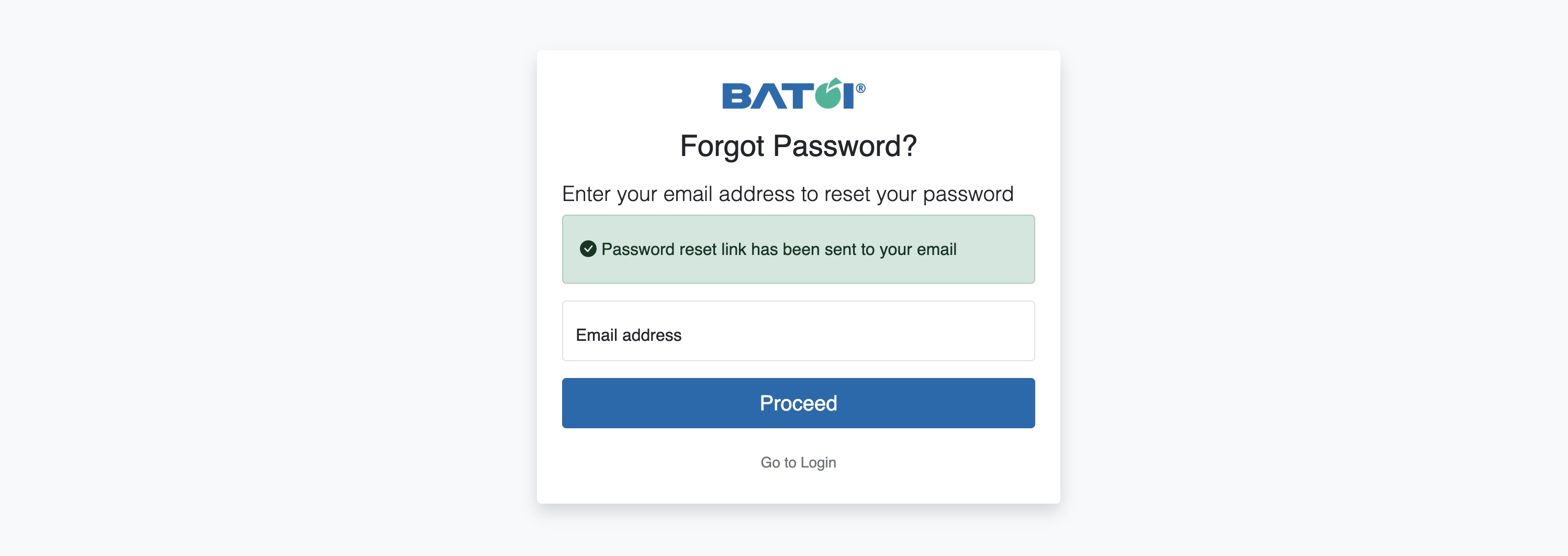 Figure 5: Batoi Portal Forgot Password Confirmation Screen