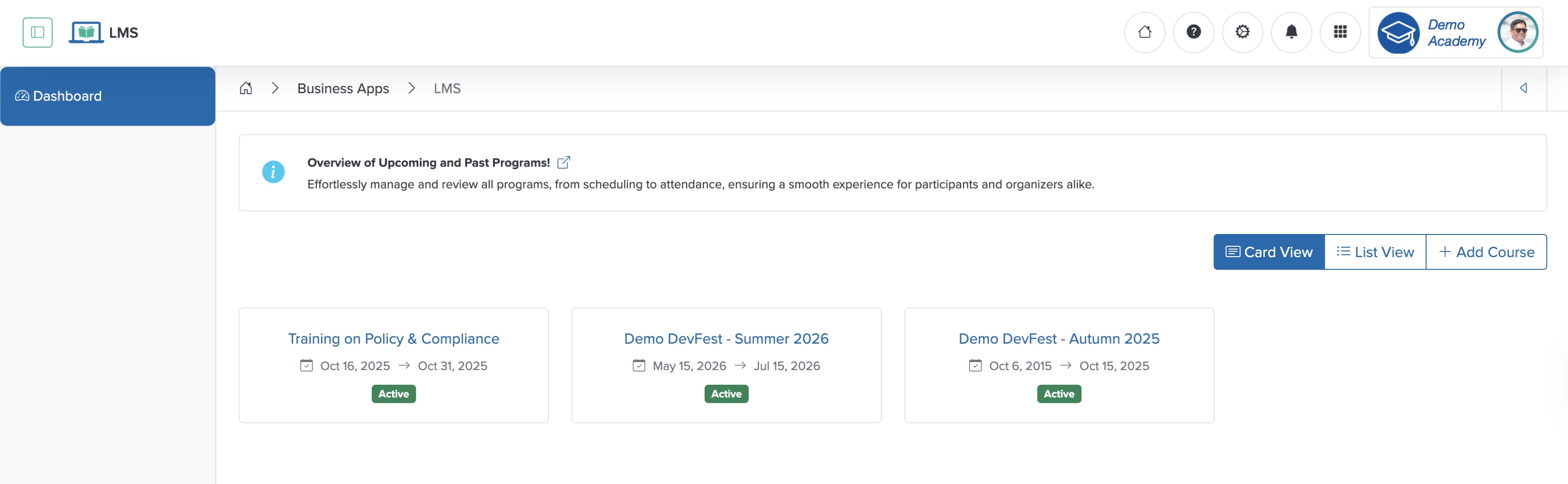 Figure 2: Individual Workspace - Course List Screen