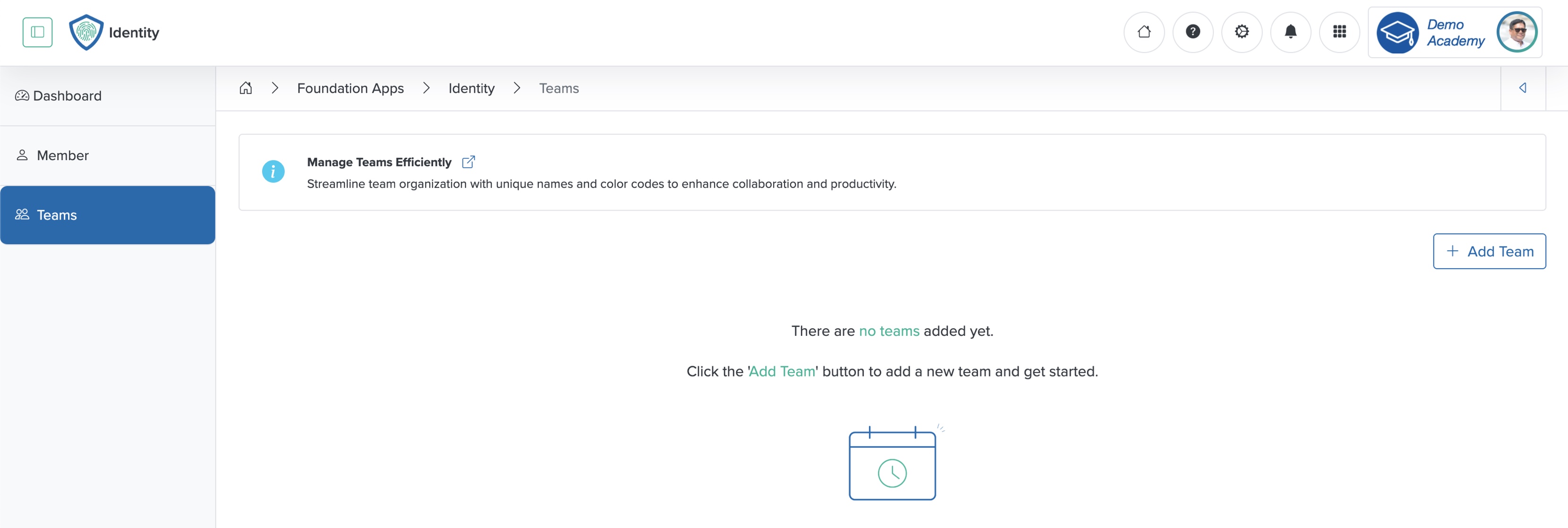 Figure 5: Individual Workspace - Identity App - No Team Screen