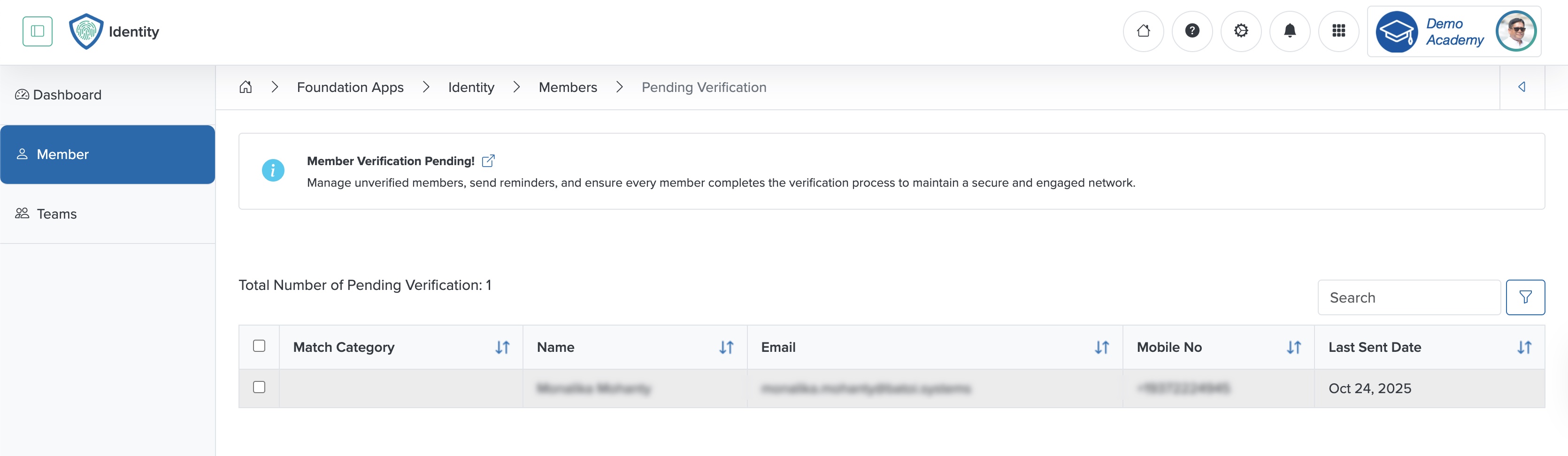 Figure 17: Individual Workspace - Pending Verification Email List Screen