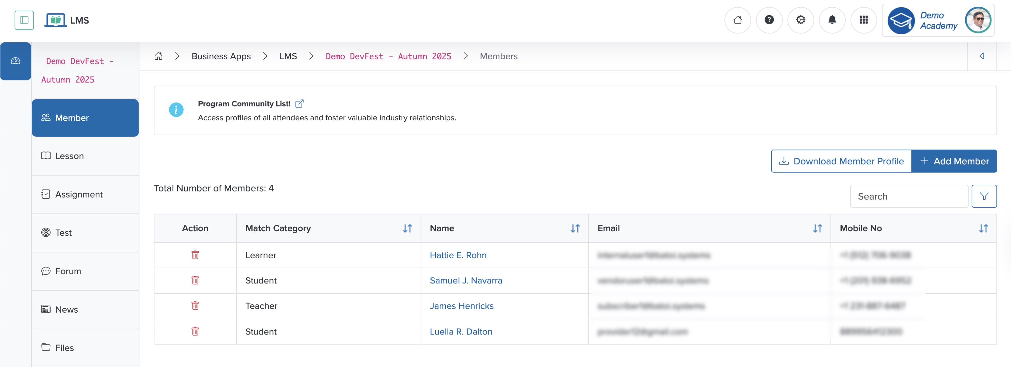 Figure 20: Individual Workspace - Add Member to Course List Screen