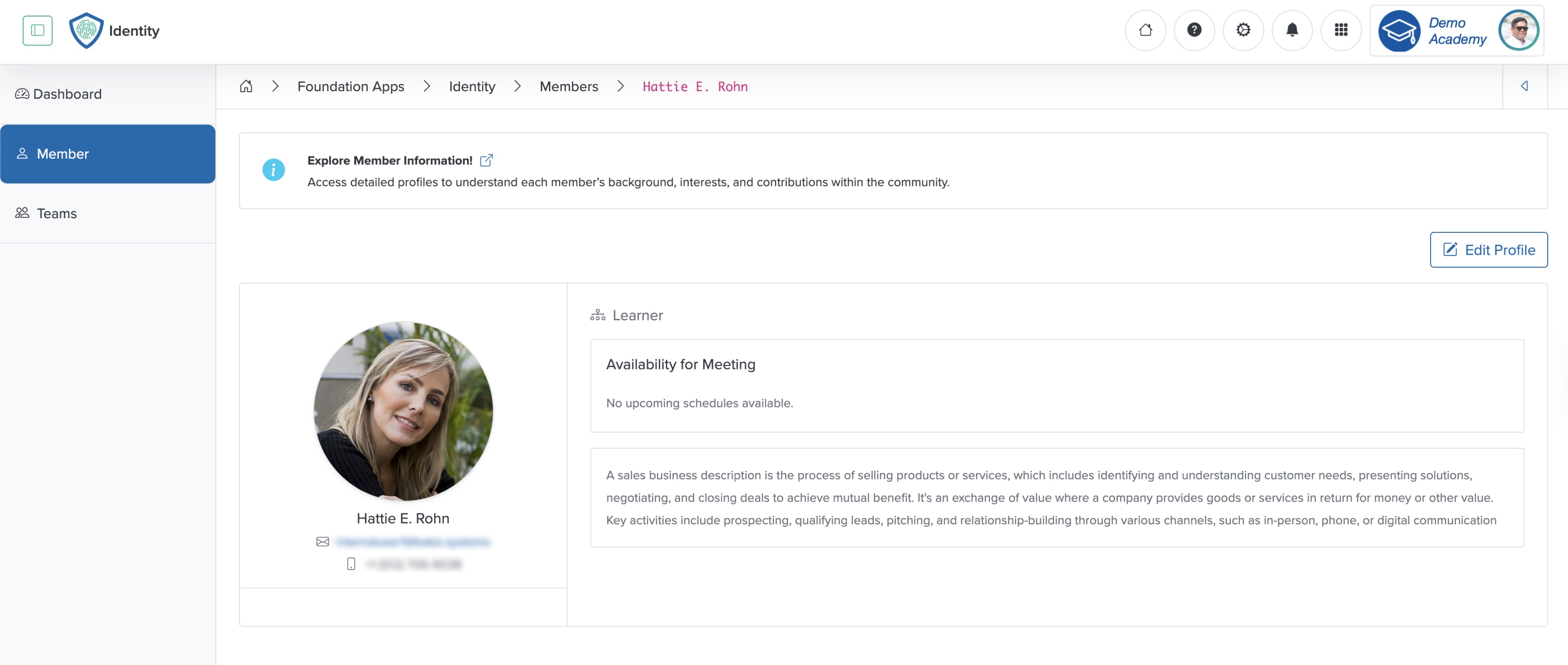 Figure 23: Individual Workspace - Member Profile Screen
