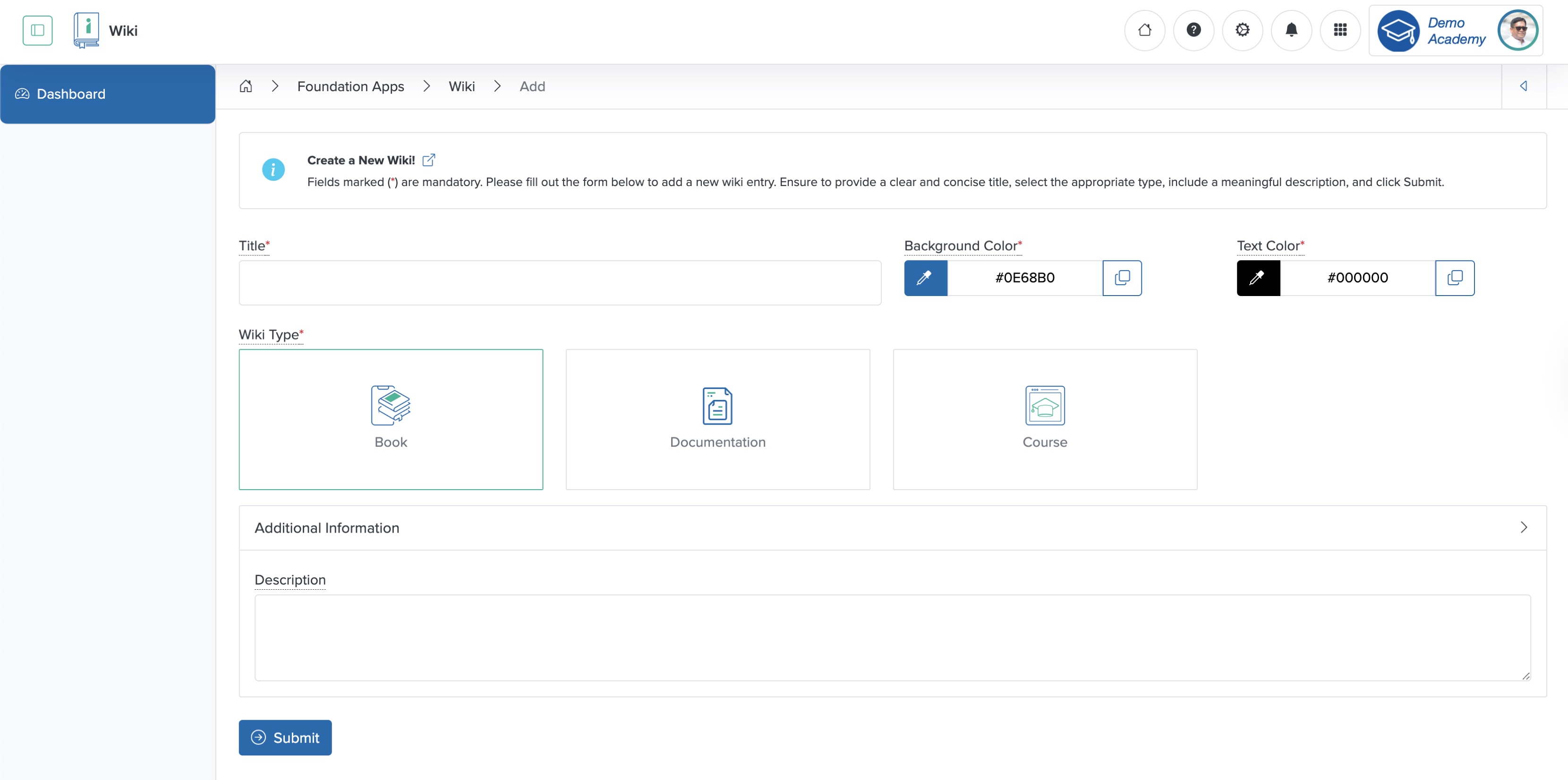 Figure 3: Individual Workspace - Wiki Add Screen
