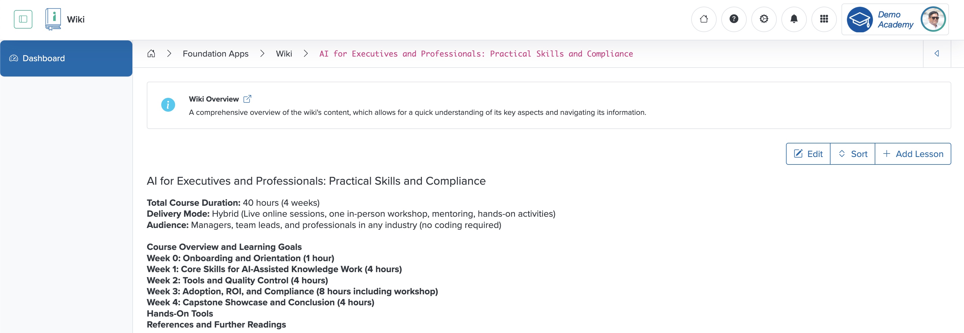 Figure 5: Individual Workspace - Individual Wiki Overview Screen