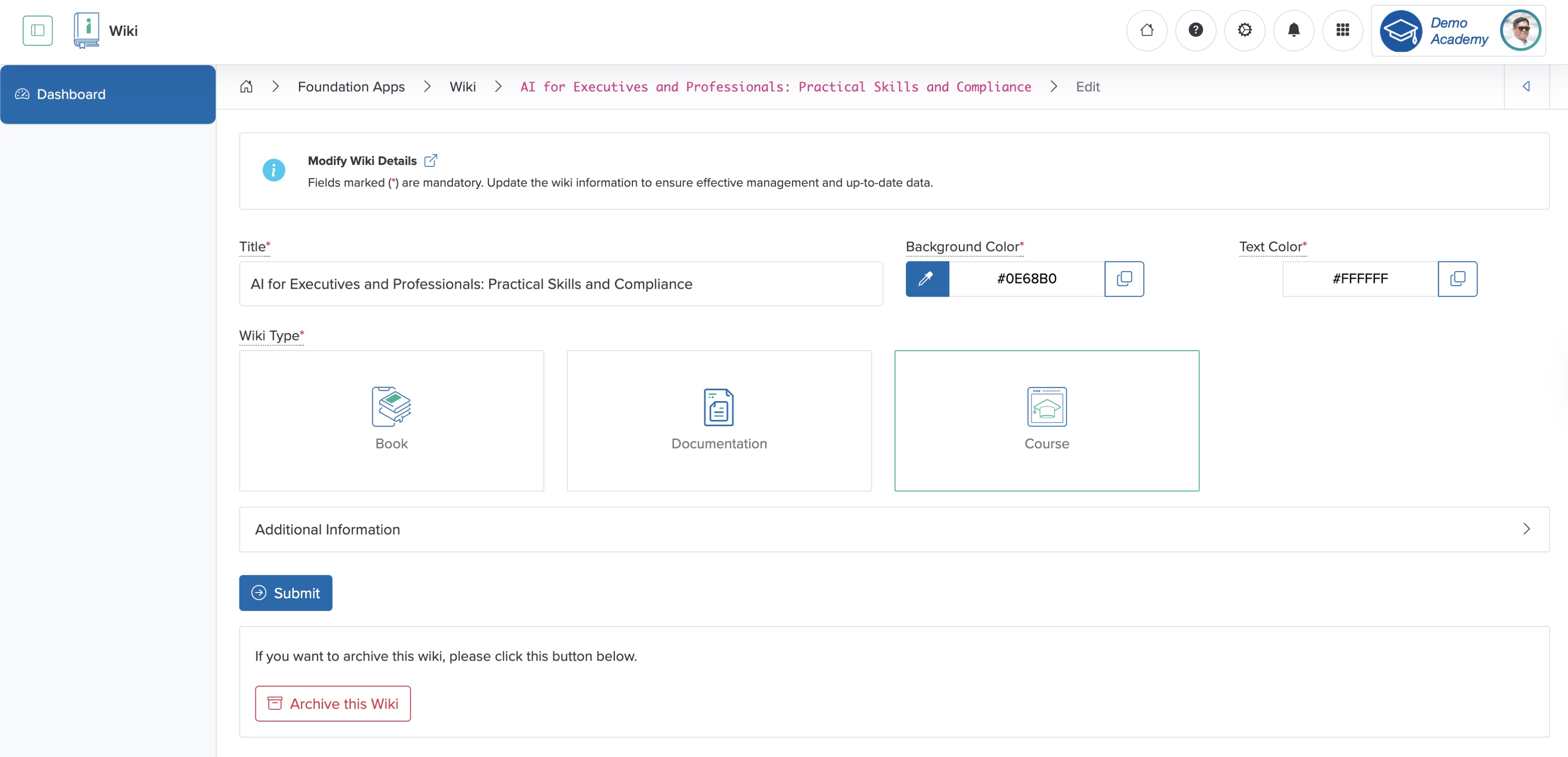 Figure 6: Individual Workspace - Individual Wiki Edit Screen