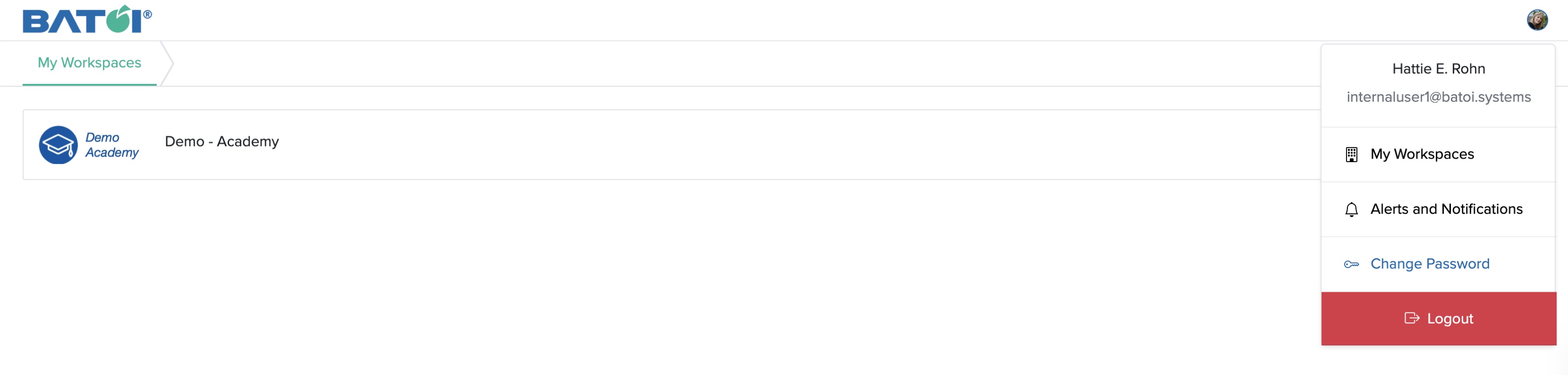 Figure 6: Bridge Portal Profile Drop-down Menu Screen