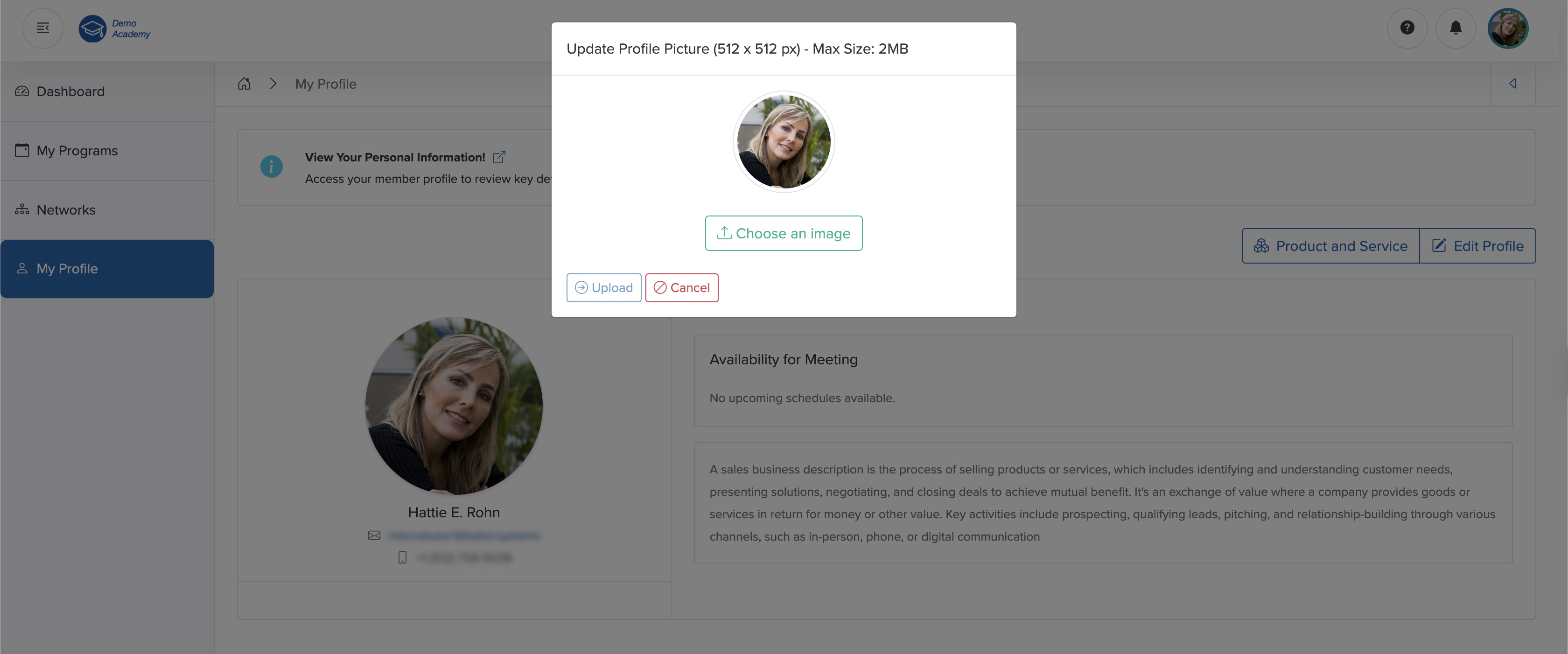 Figure 10: Bridge Portal - My Profile Image Upload Screen