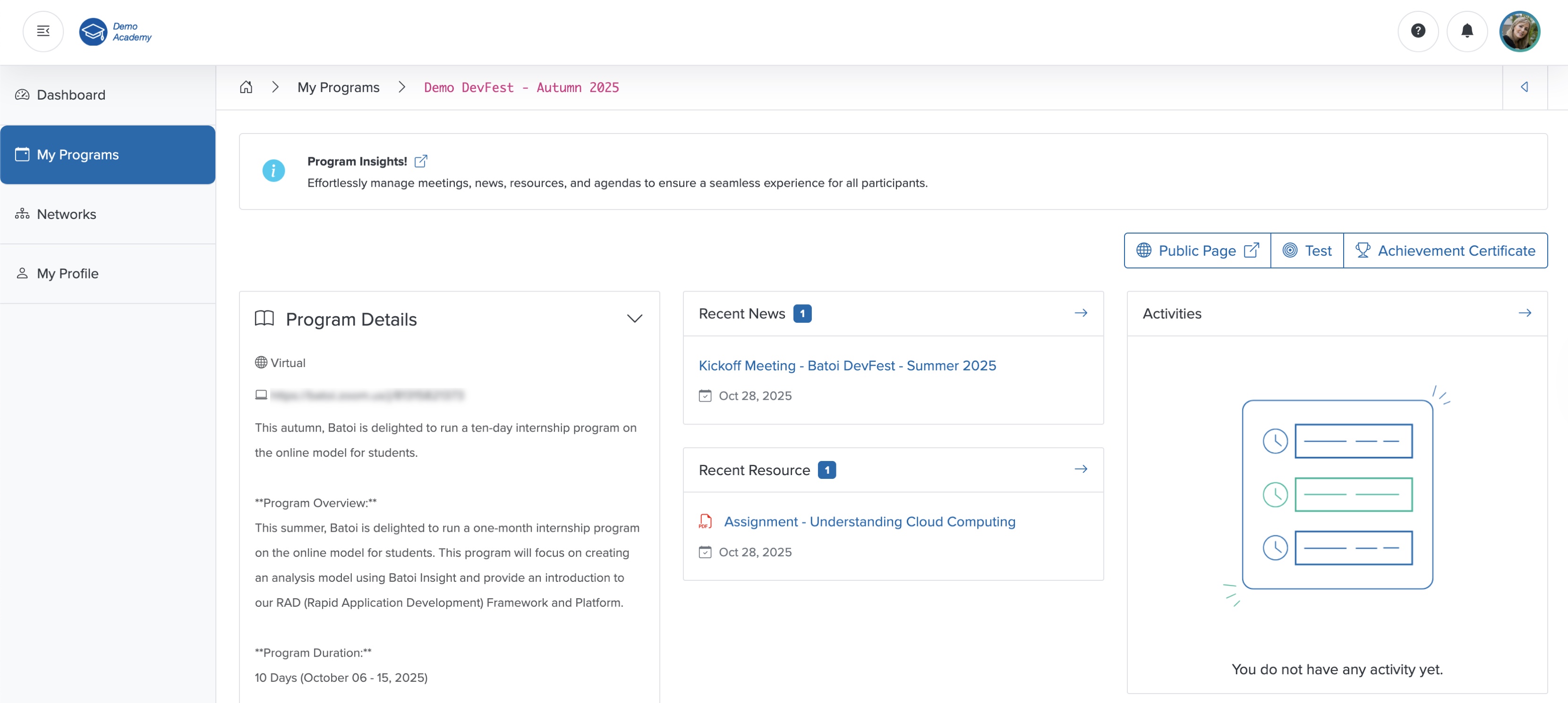 Figure 16: Bridge Portal - Individual Course Detail Screen