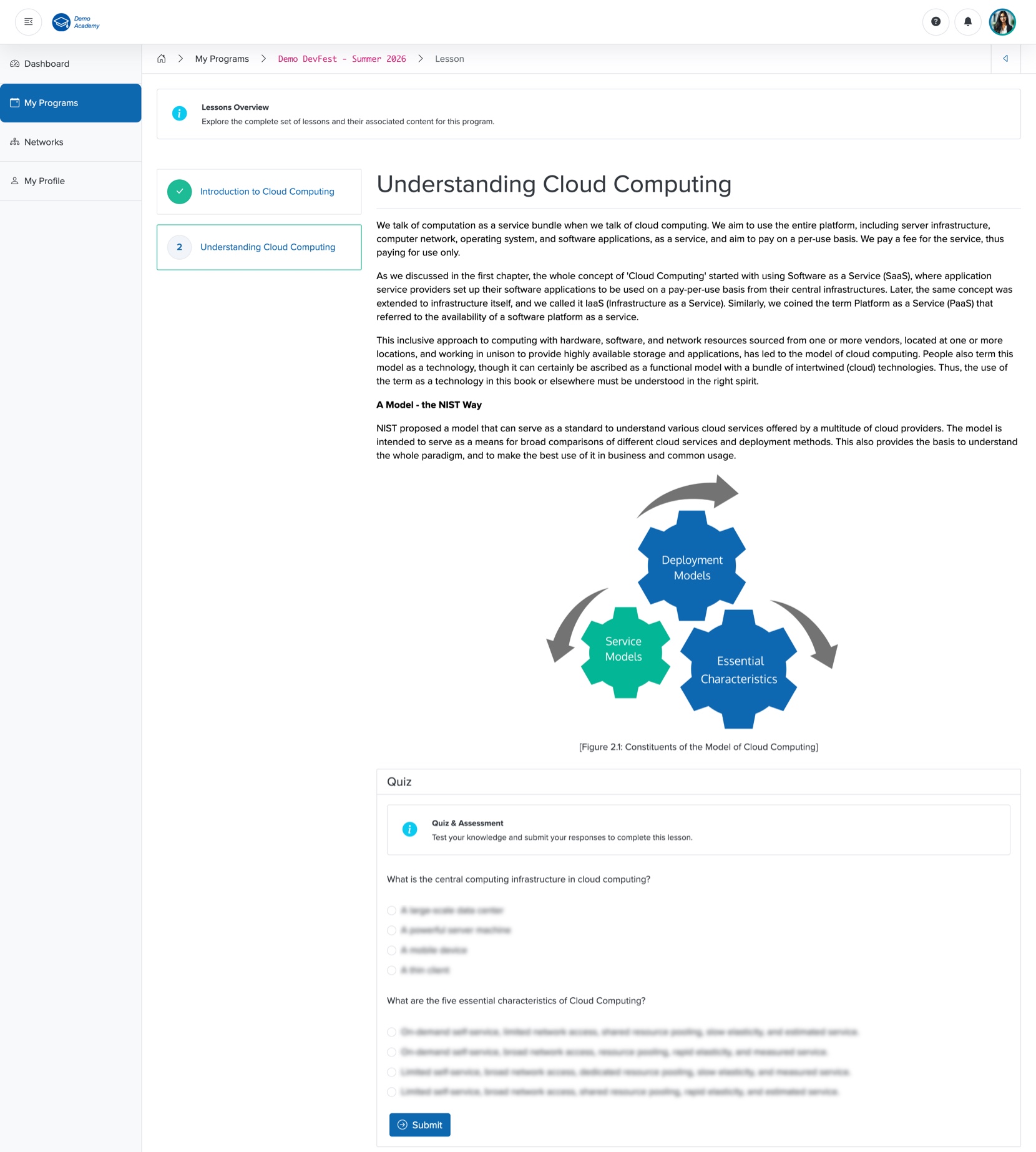 Figure 18: Bridge Portal - Individual Course Lesson Quiz Detail Screen