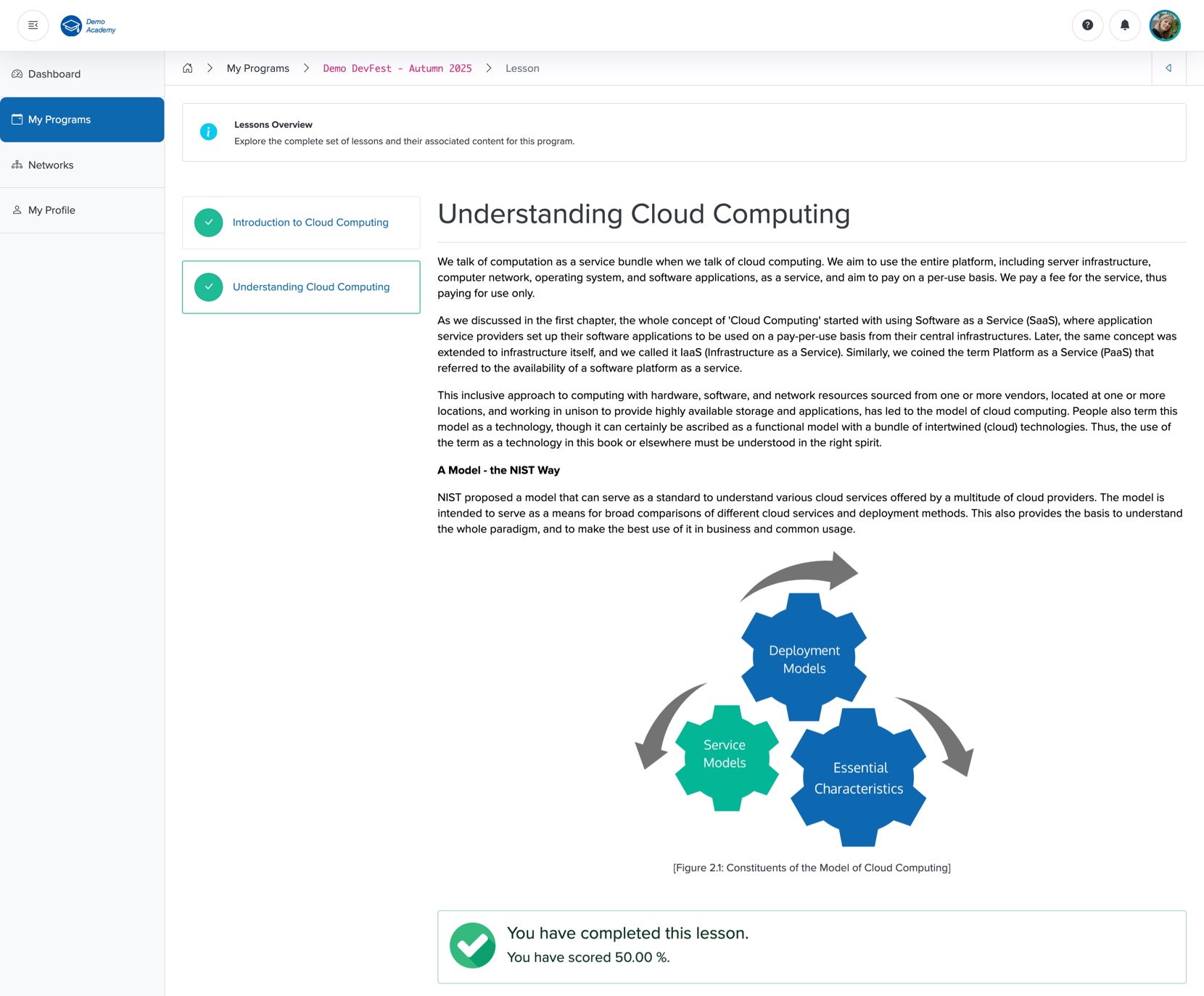 Figure 19: Bridge Portal - Individual Course Lesson Quiz Mark Detail Screen