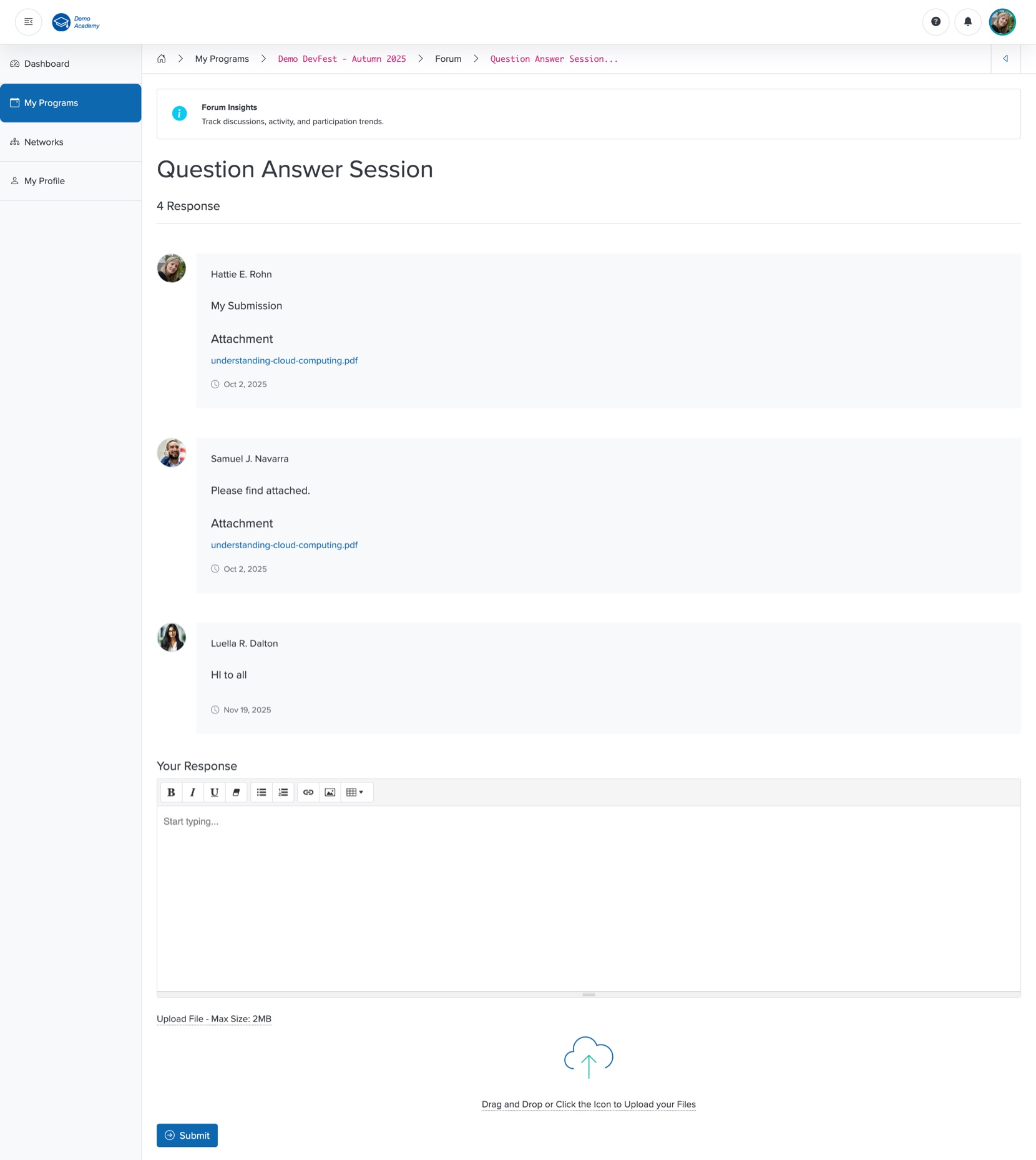 Figure 21: Bridge Portal - Individual Course Forum Detail Screen