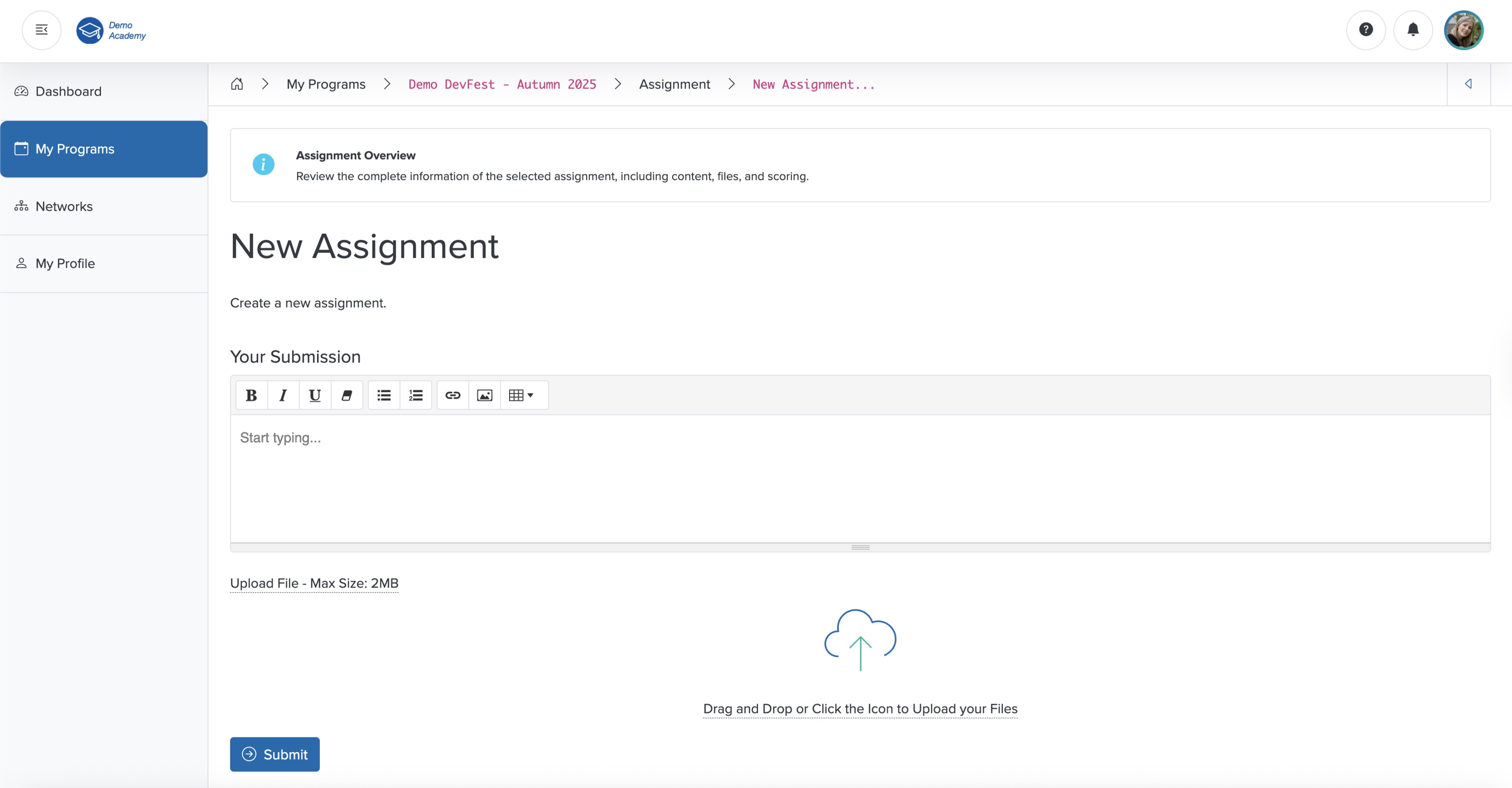 Figure 23: Bridge Portal - Individual Course Assignment Detail Screen