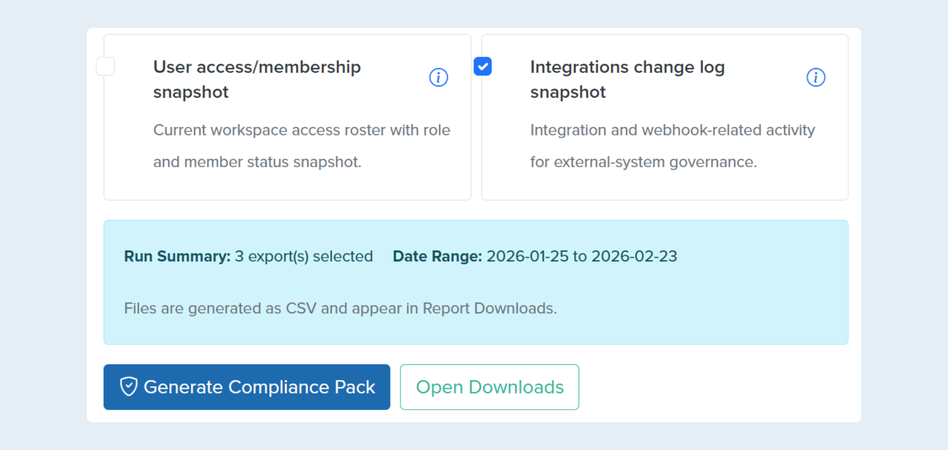 Figure 2: Batoi Flex - Generate Compliance Pack