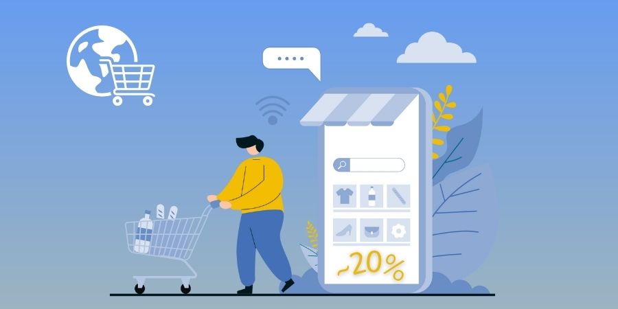 Illustration representing an online sales journey and revenue improvement.